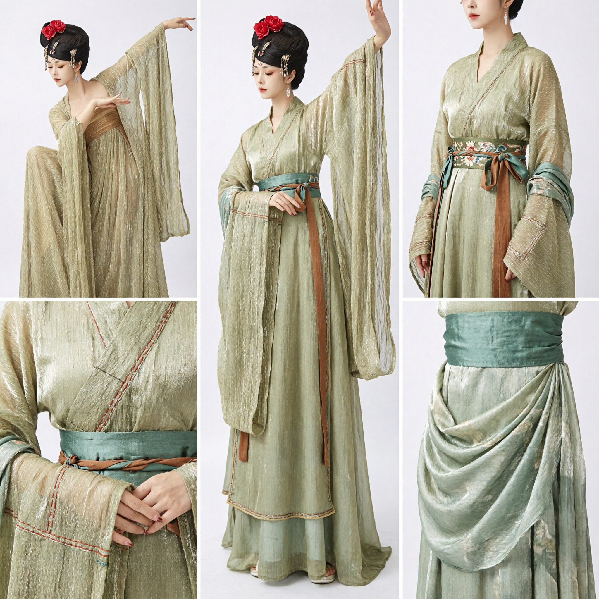 Traje Hanfu de la Dinastía Tang China Antigua Tradicional Vestido Dorado Plisado para Mujer para Actuaciones de Danza - Asian Costume