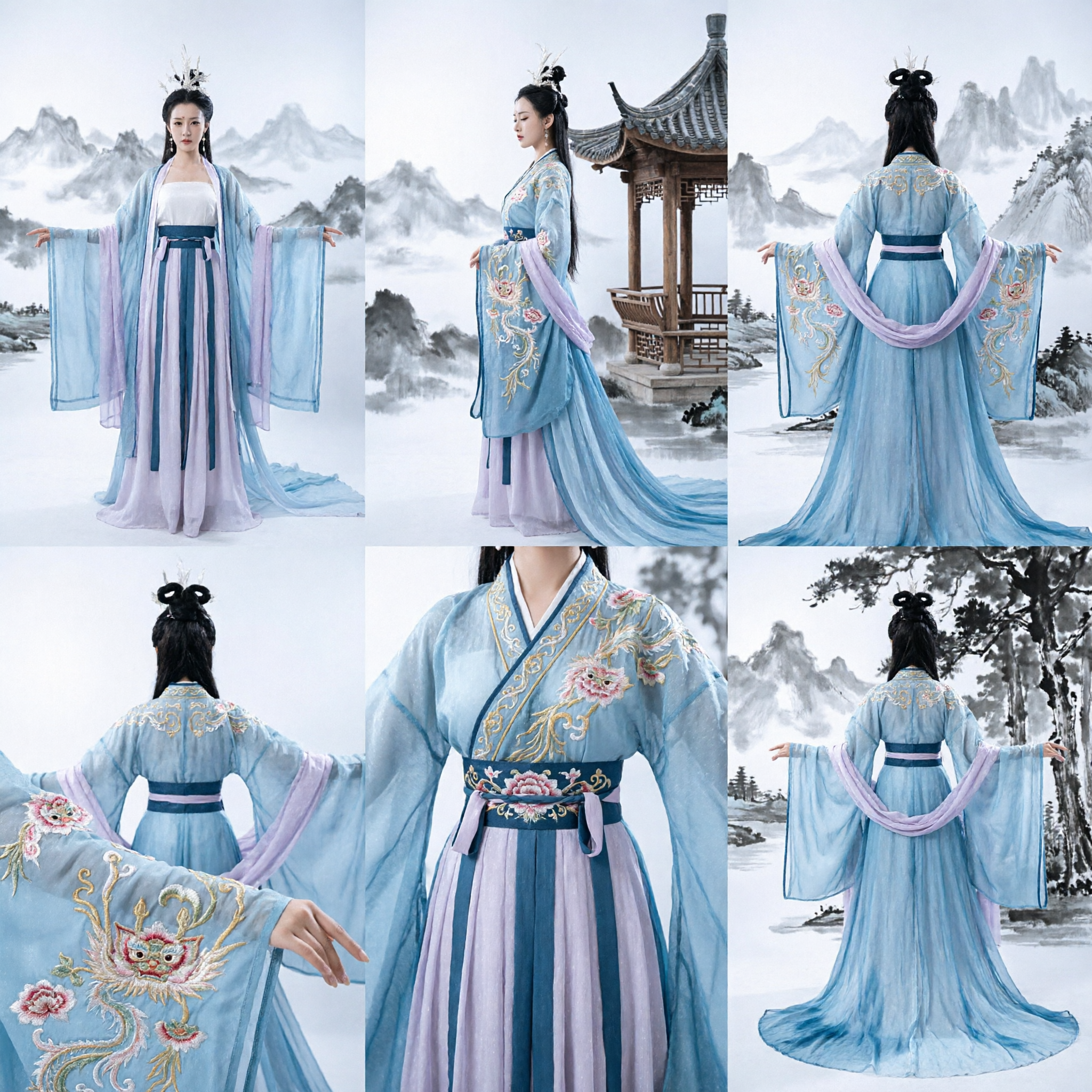 Robe Hanfu chinoise ancienne bleue et blanche éthérée, costume de déesse féerique pour femmes et cosplay - Asian Costume