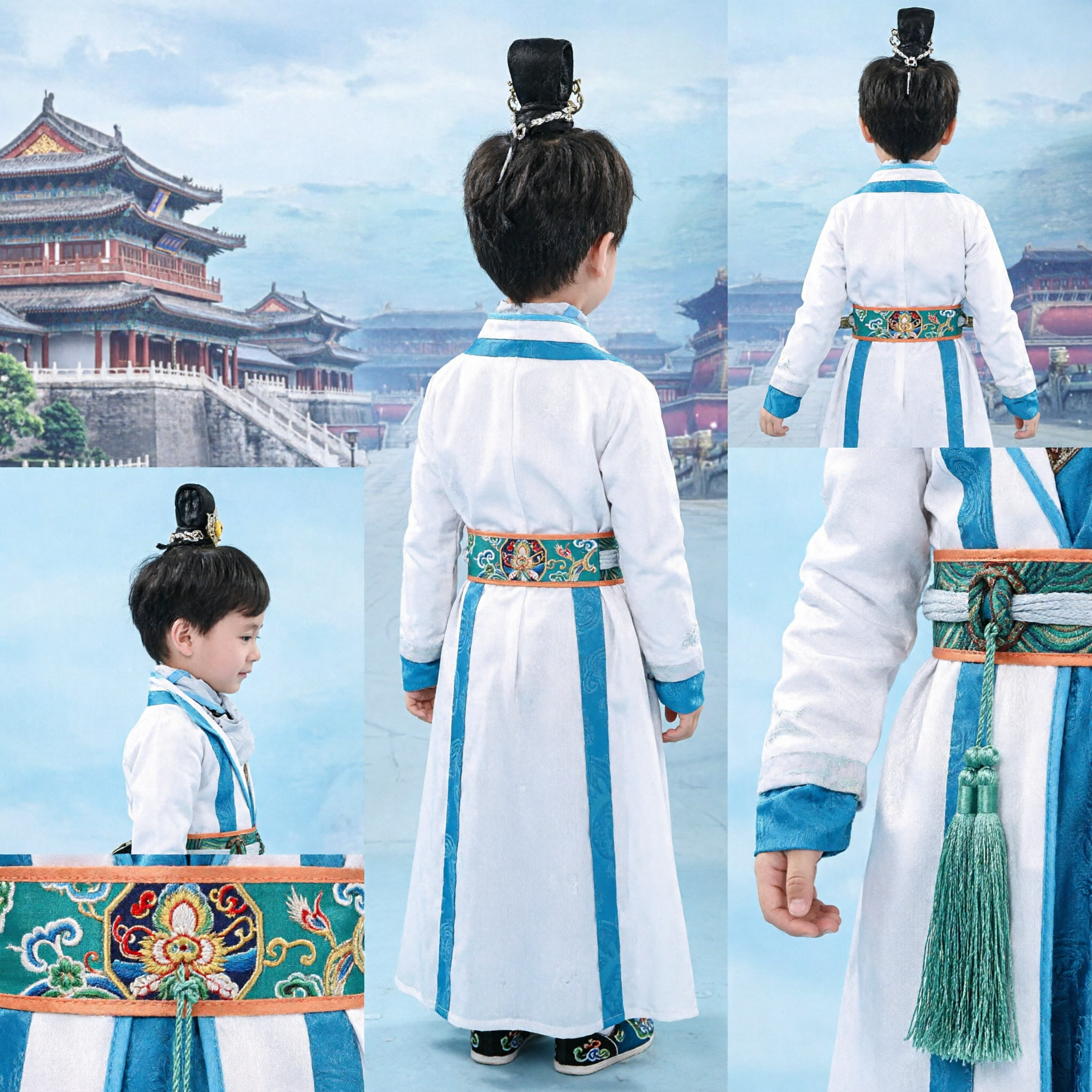 어린이 남아 중국 전통 검객 의상 고대 기사 한푸 무협 복장 공연용 - Asian Costume