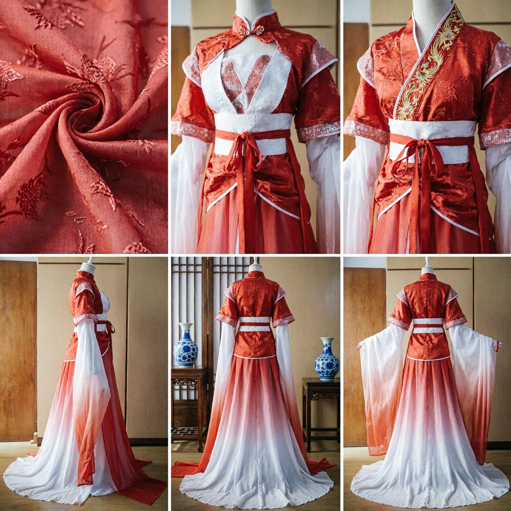 Traditional Chinese Hanfu Red and White Gradient Ancient Costume for Women Cosplay Performance Dress - Asian Costume