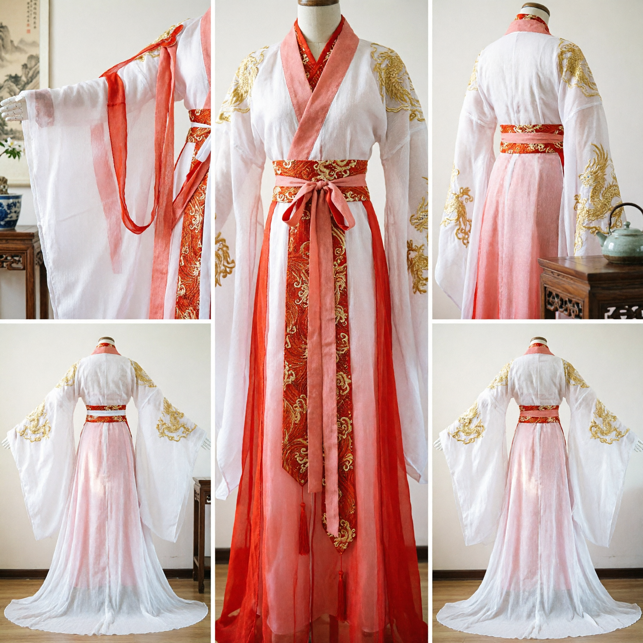 Elegant Rood en Wit Chinees Hanfu Antiek Prinses Kostuum Geborduurde Fee Jurk voor Vrouwen Cosplay - Asian Costume