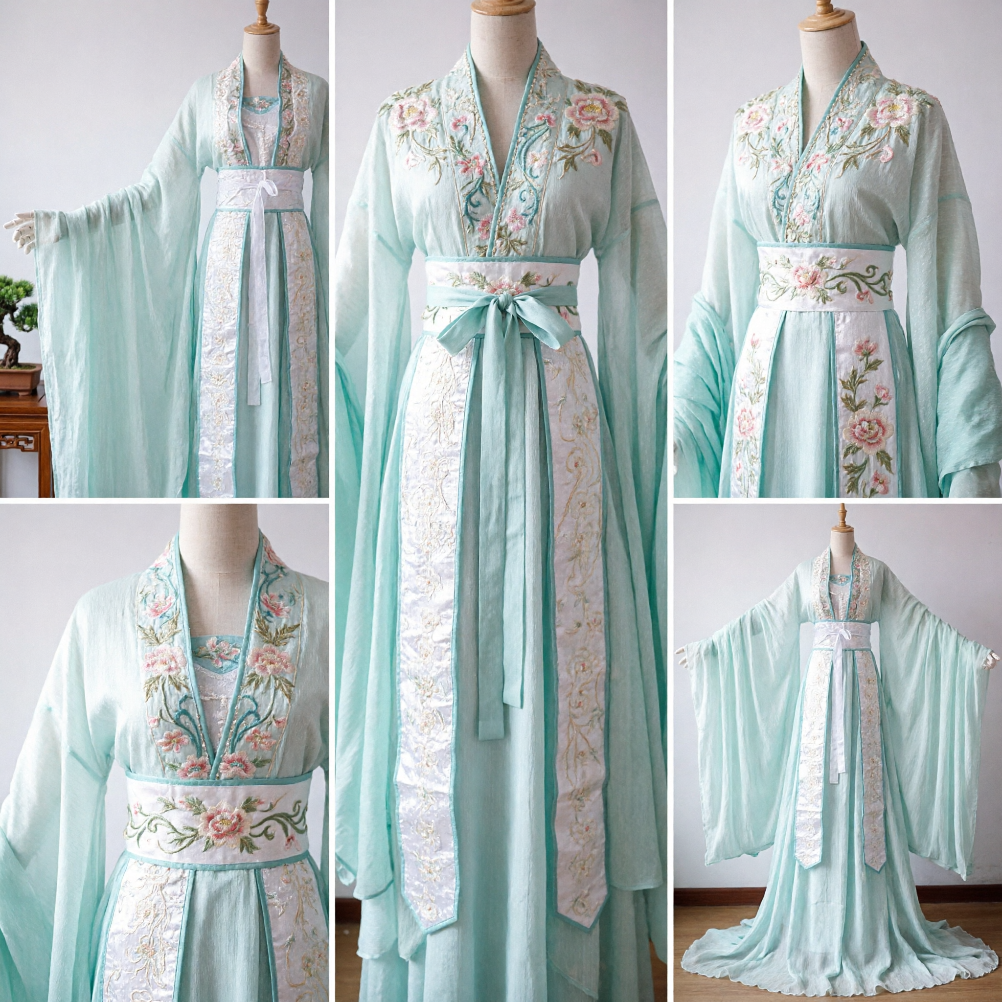 Traditionelles chinesisches Hanfu-Kostüm antikes Feenkleid grünes Robe mit langen Ärmeln für Frauen Cosplay Auftritt - Asian Costume