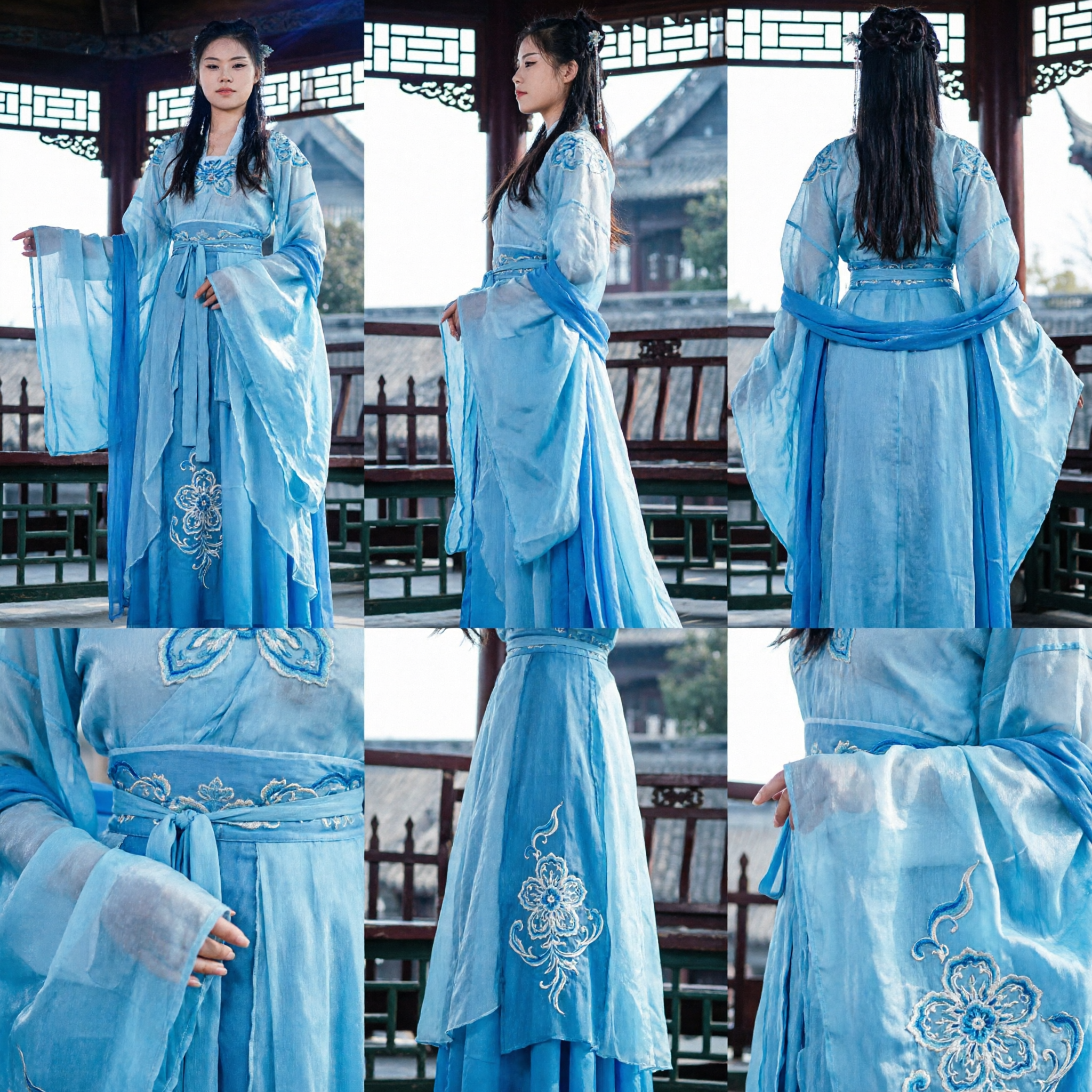 中国伝統青漢服 仙女女神衣装 女性用古代舞台パフォーマンスドレス・コスプレ - Asian Costume