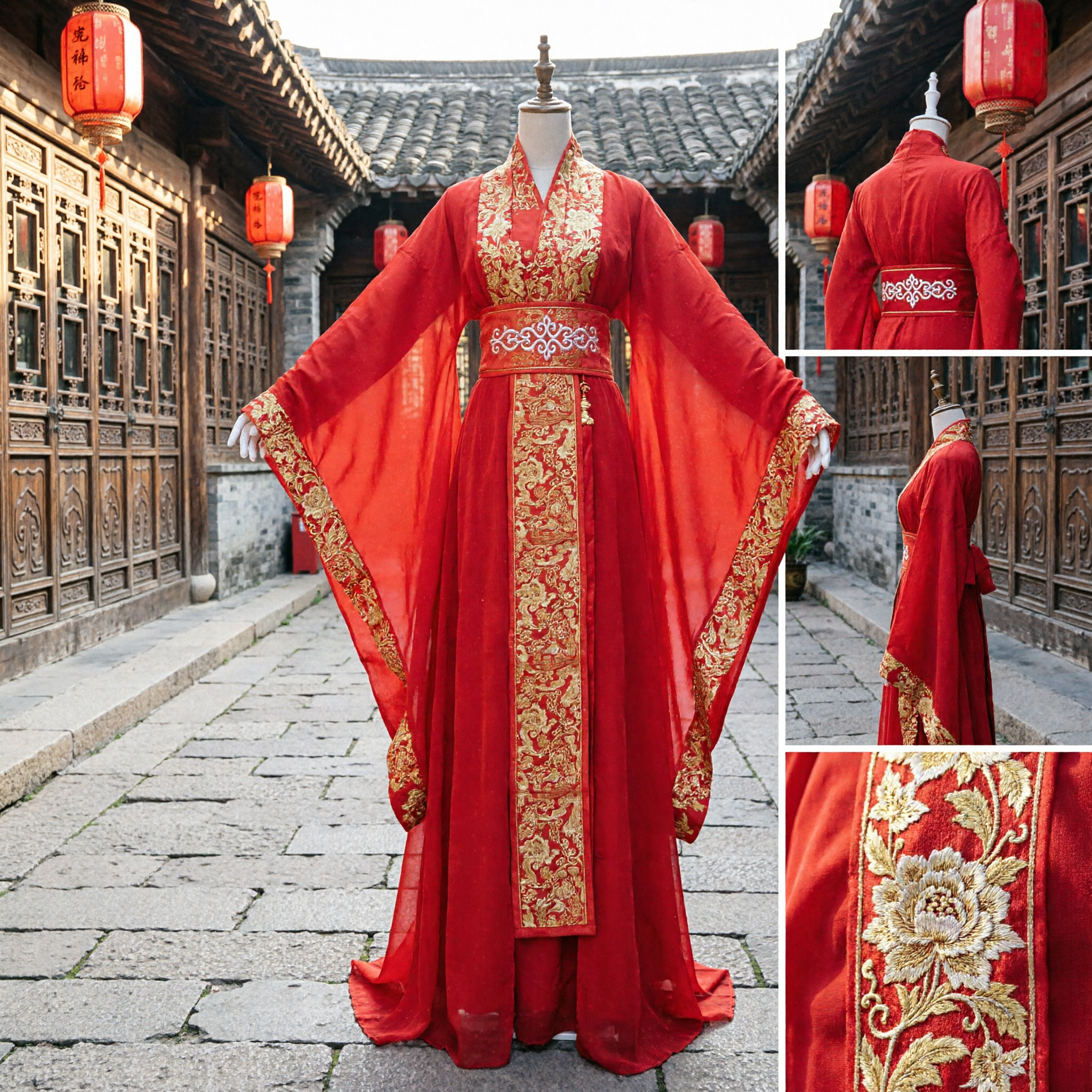 Traditional Chinese Red Hanfu Wedding Dress Ancient Formal Costume for Women with Gold Embroidery - Asian Costume