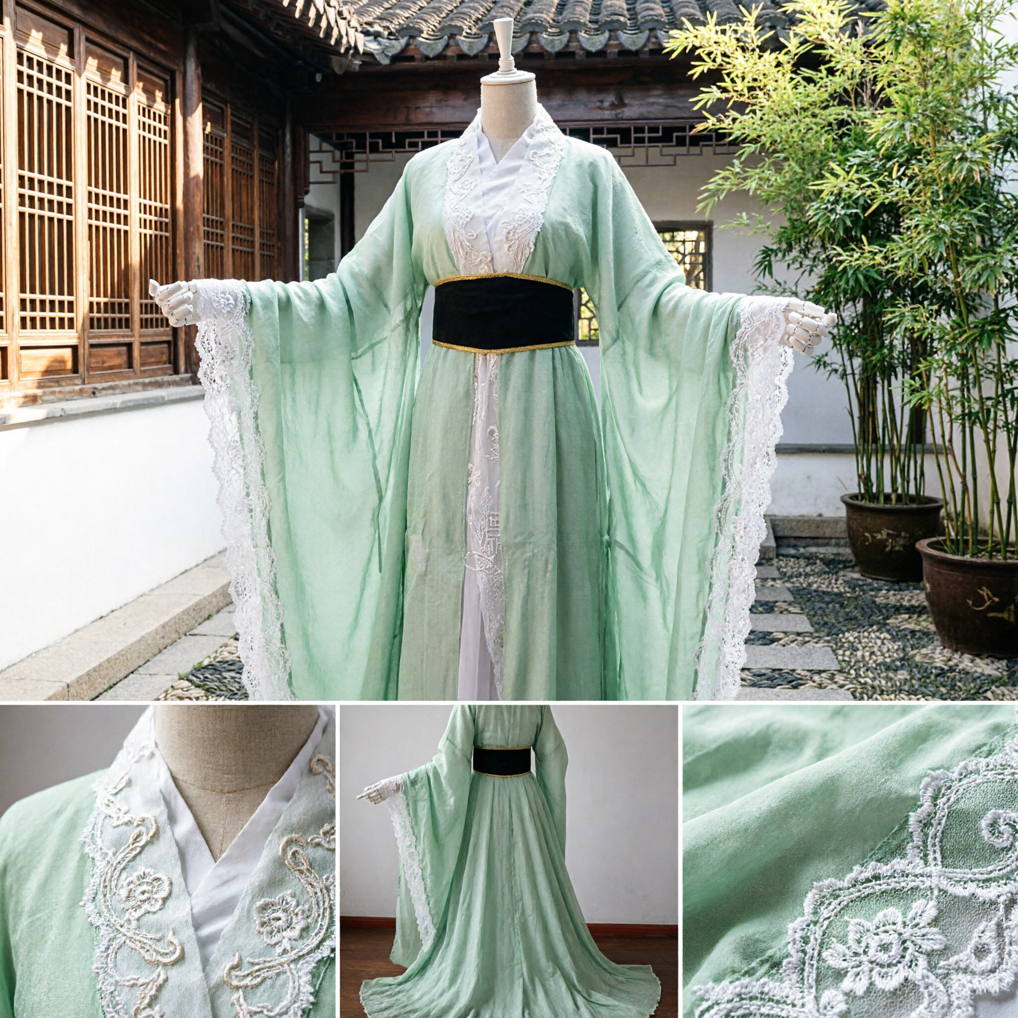 Elegantes grünes traditionelles chinesisches Hanfu antikes Kostüm Feenkleid mit weiten Ärmeln für Frauen Cosplay - Asian Costume