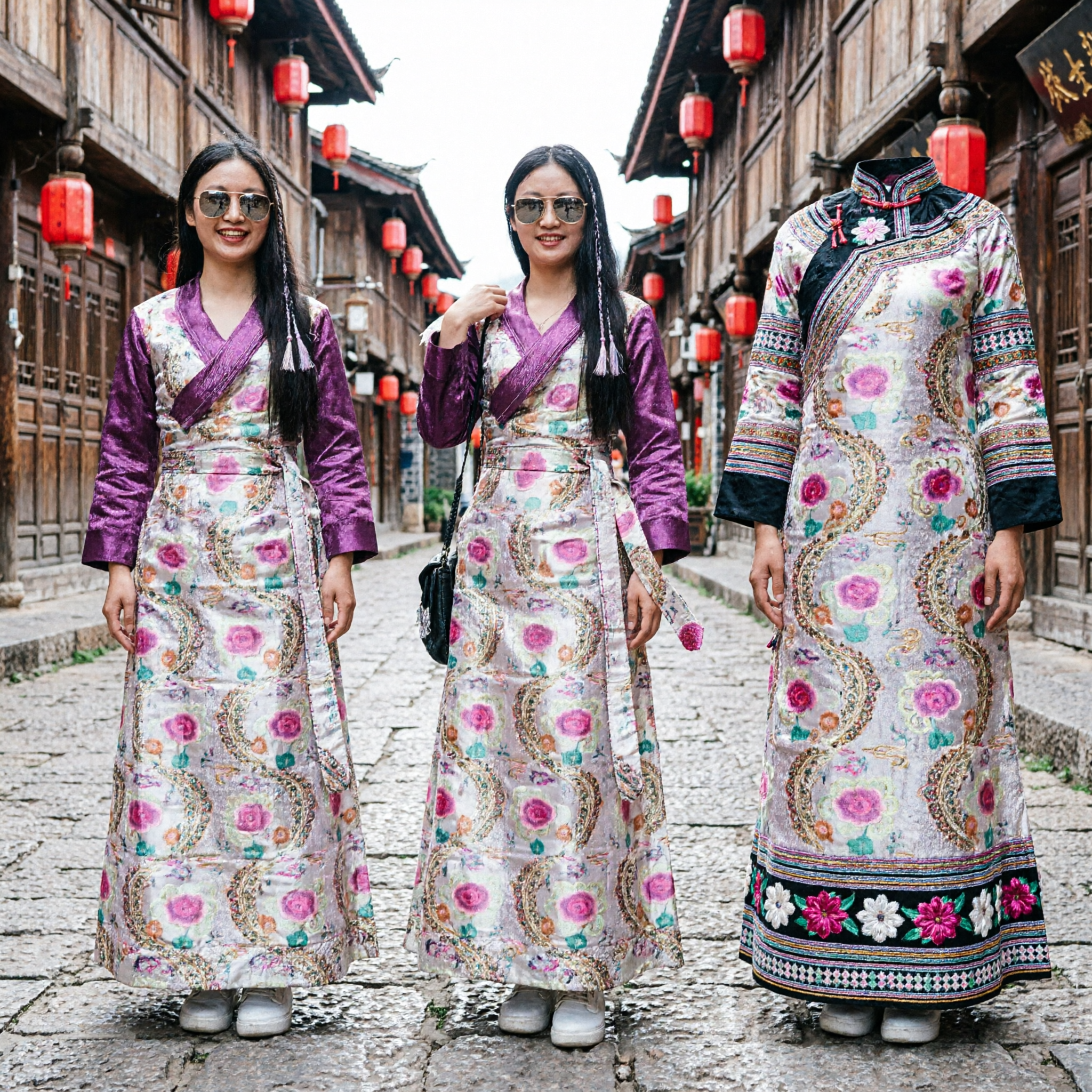 Women's Traditional Chinese Ethnic Costume Purple Long Sleeve Top and Paisley Skirt Set for Travel Photography - Asian Costume