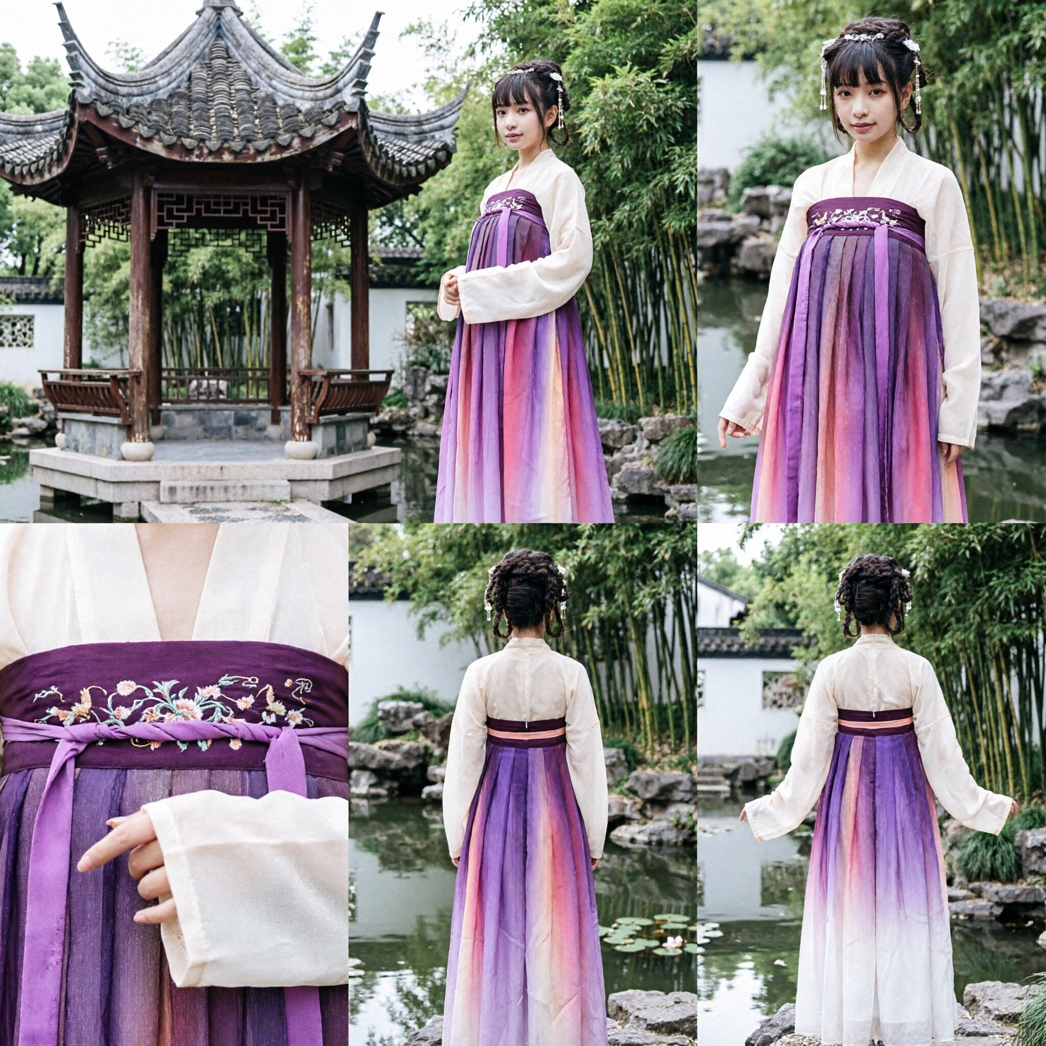 Hanfu Tradizionale Cinese in Stile Dinastia Tang, Gonna Ricamata a Sfumature Viola, Costume Antico per Donne per Spettacoli - Asian Costume