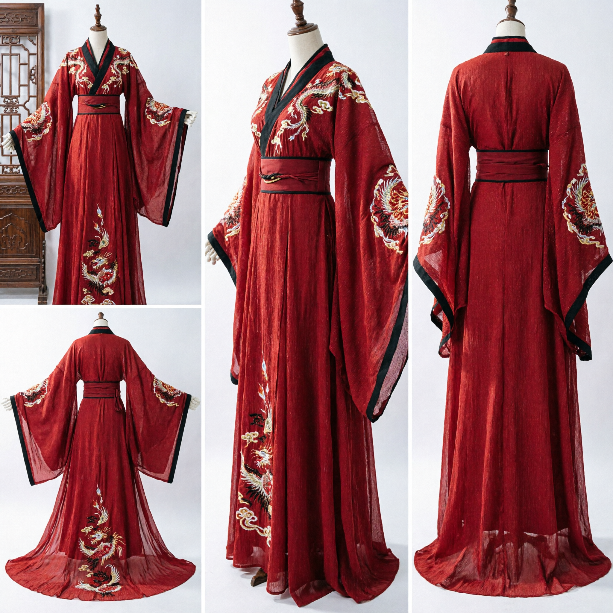 Elegante Abito da Principessa Antica Hanfu Tradizionale Cinese Rosso con Motivi a Pittura a Inchiostro per Donne, per Cosplay e Spettacoli - Asian Costume