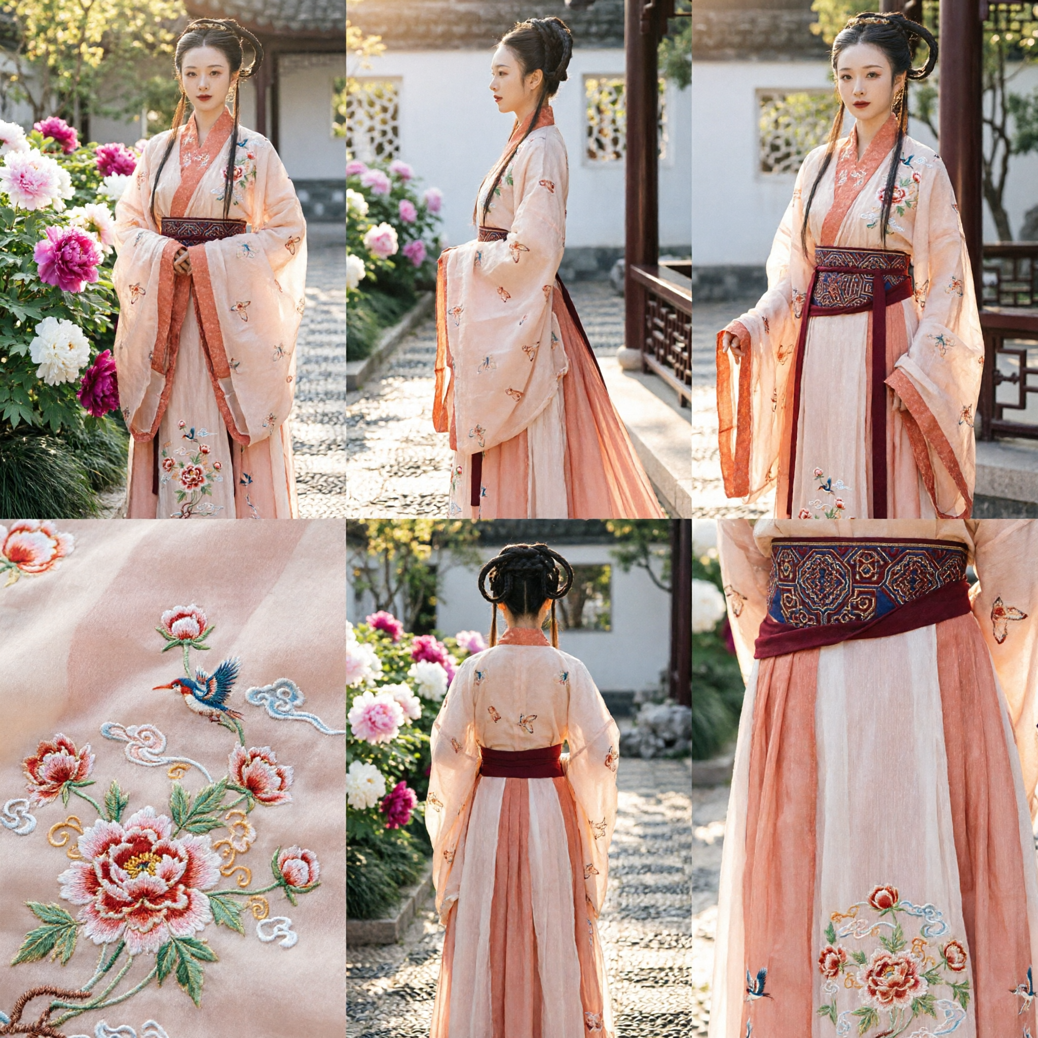 Traditioneel Chinees Hanfu Jurk Tang Dynastie Stijl Wijdmouw Perzik Geborduurd Oud Kostuum voor Vrouwen - Asian Costume