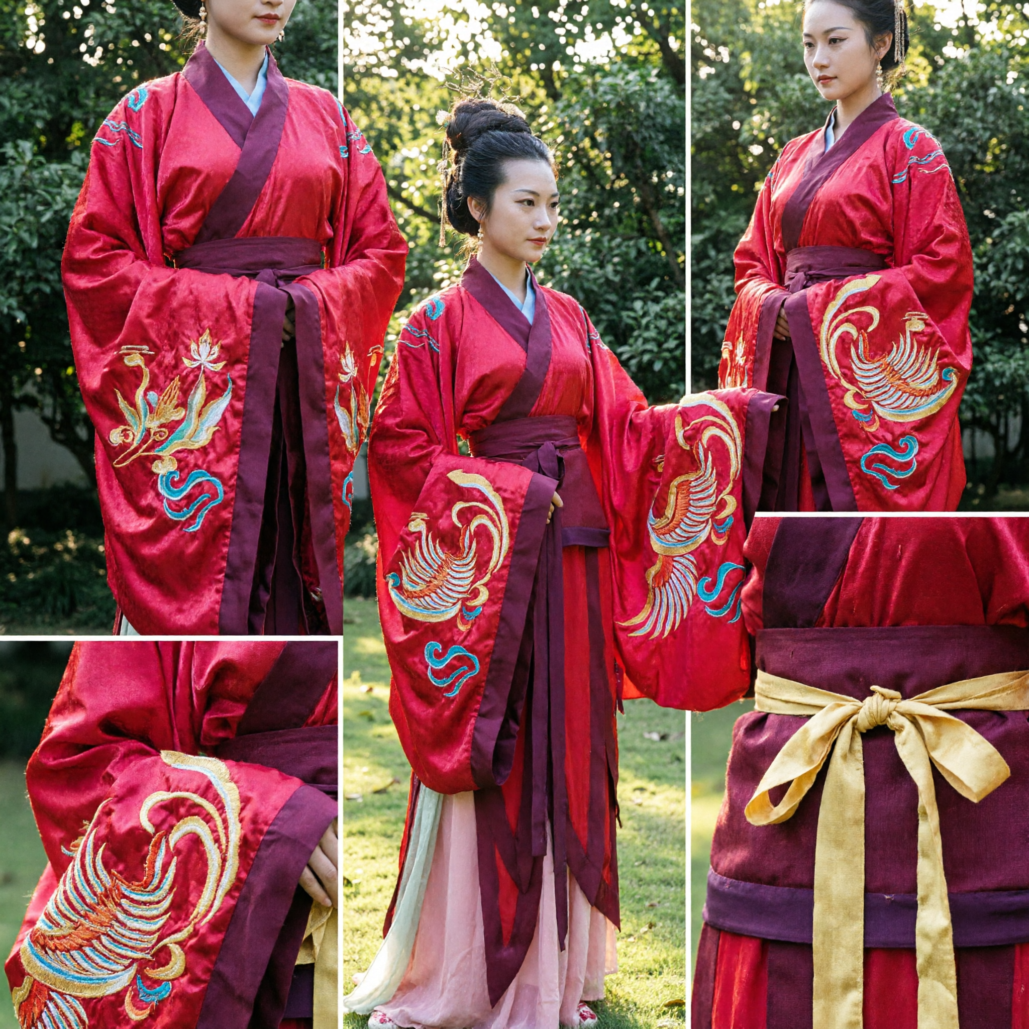 Traditionelles Chinesisches Hanfu Roter Phönix Stickerei Antikes Palastdame-Kostüm Weitärmliges Kleid für Frauen - Asian Costume