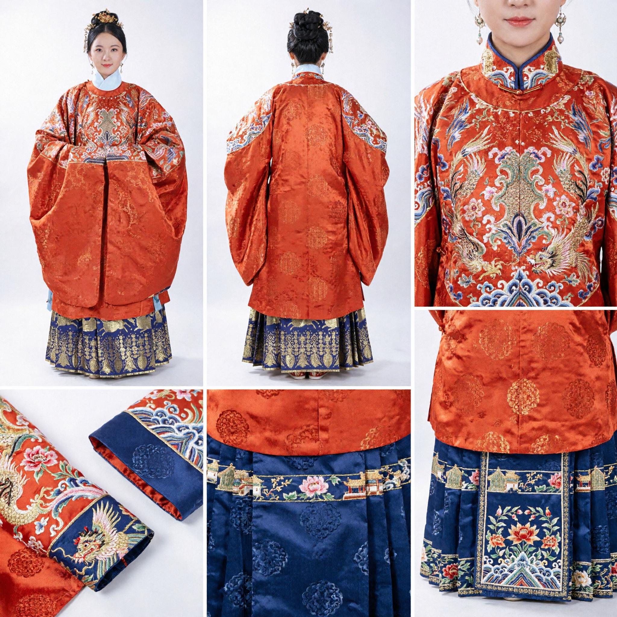 Traditionelles chinesisches Ming-Dynastie Hanfu, rotes Hochzeitskleid mit Phönix-Stickerei, antikes Kostüm für Frauen - Asian Costume