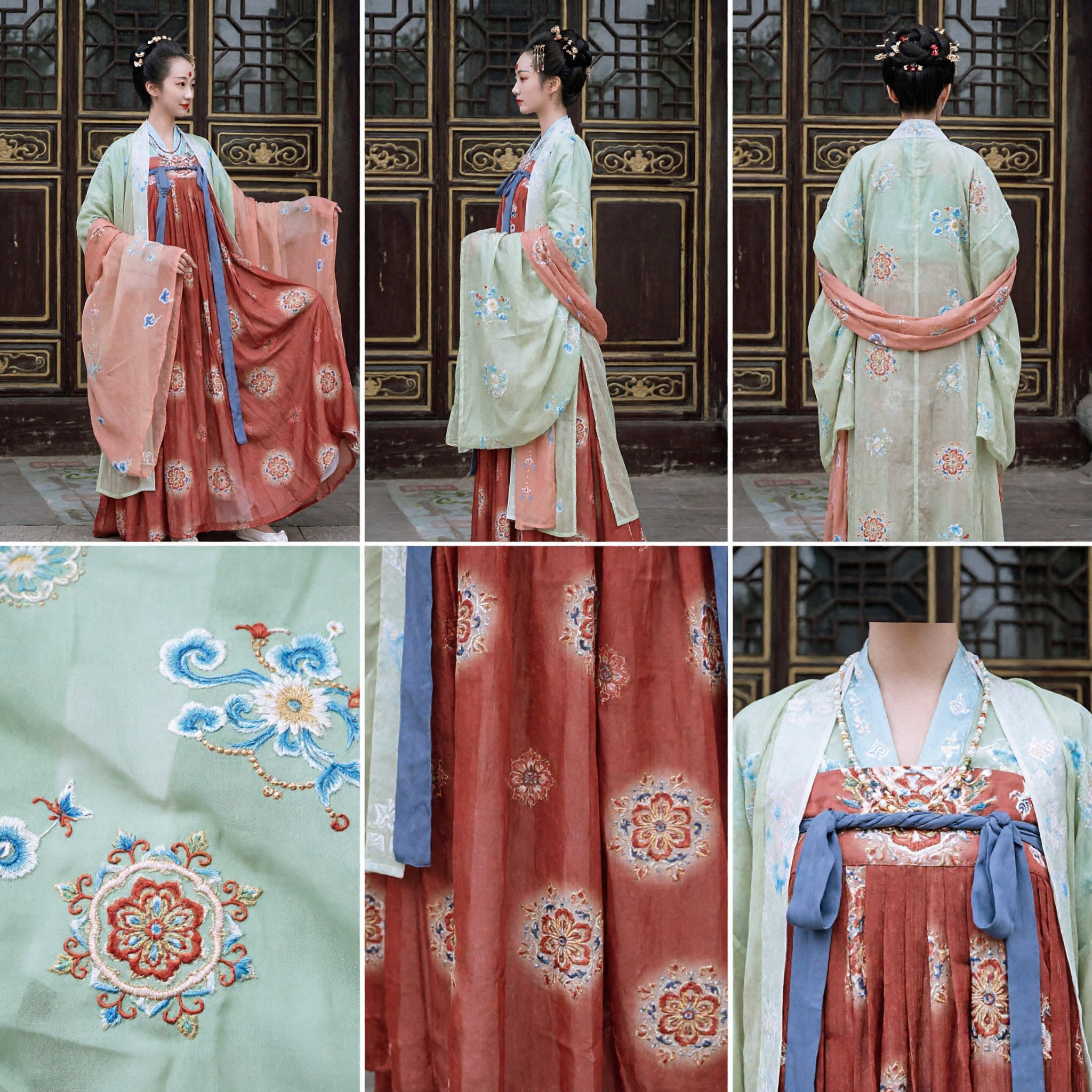Costume Hanfu della Dinastia Tang Cinese Tradizionale, Abito Rosso Ricamato della Dama di Palazzo Antica per Donne - Asian Costume