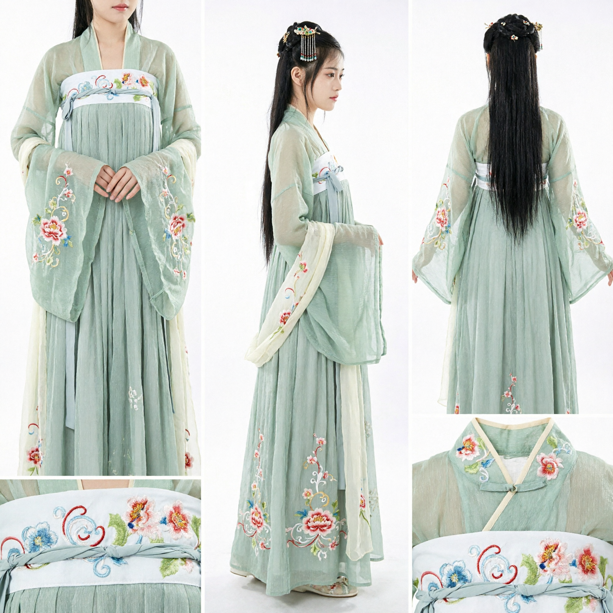 Vestido Tradicional Chinês Hanfu para Mulheres, Traje de Fada Verde, Robe Bordado da Antiga Dinastia Tang para Fotografia - Asian Costume