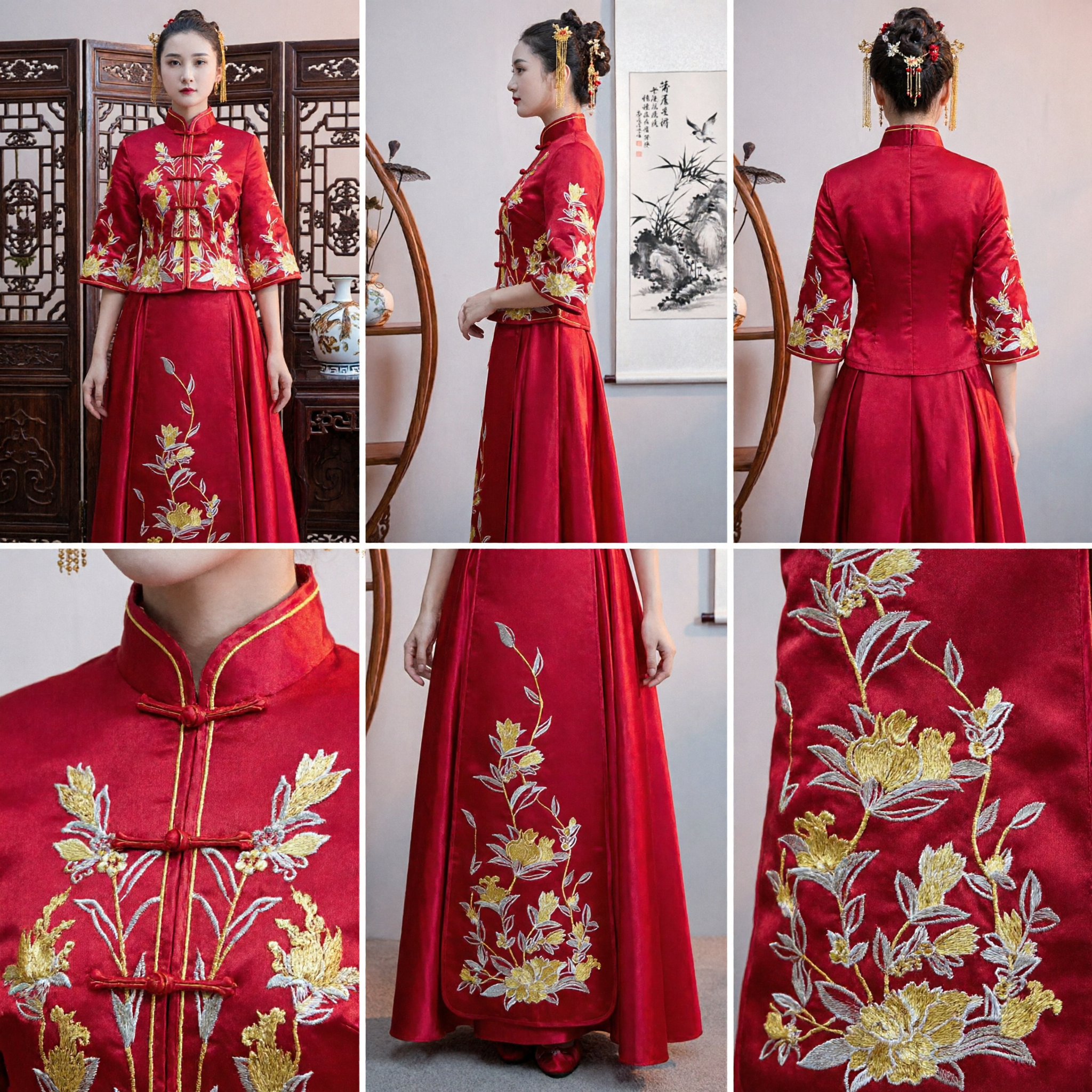 Chinees Traditionele Rode Trouwjurk Geborduurde Xiuhe Pak Antieke Bruid Hanfu Kostuum voor Vrouwen - Asian Costume