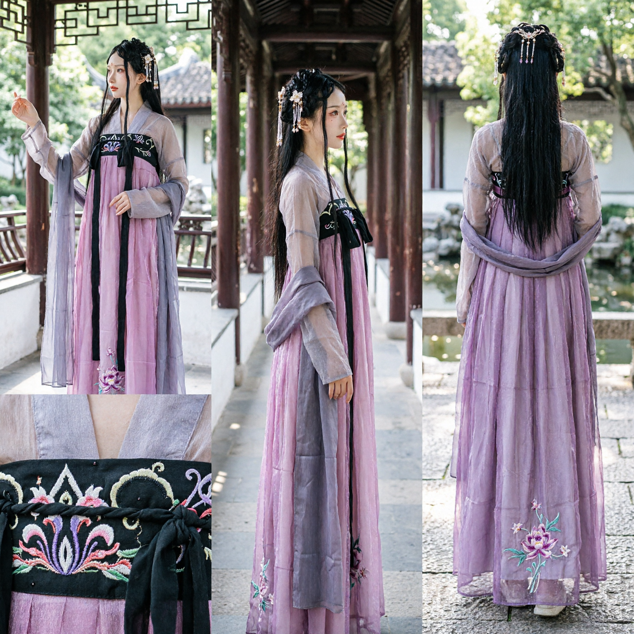 Traditionelles chinesisches Hanfu, Tang-Dynastie antikes Prinzessinnen-Feenkostüm, pink besticktes Kleid für Frauen - Asian Costume
