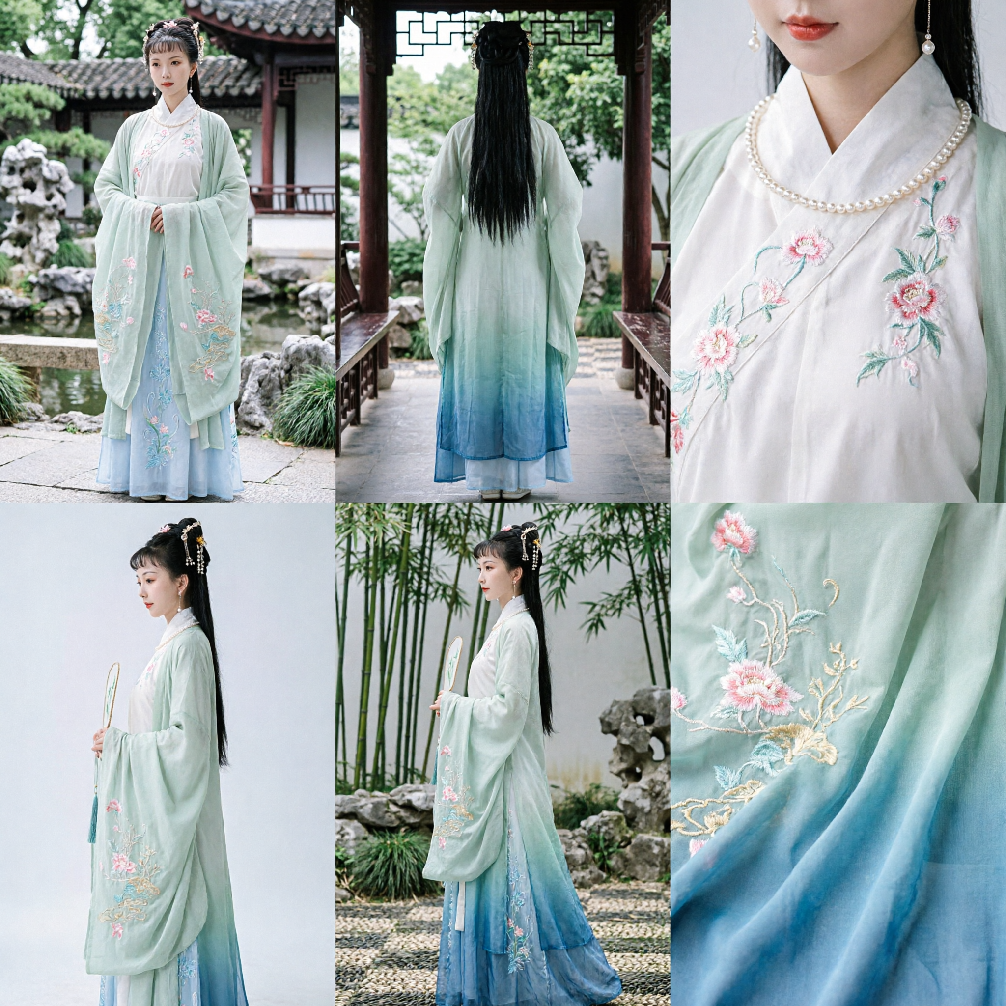 Elegancka miętowo-zielona chińska suknia Hanfu, tradycyjny haftowany starożytny strój dla kobiet na cosplay i wydarzenia kulturalne - Asian Costume