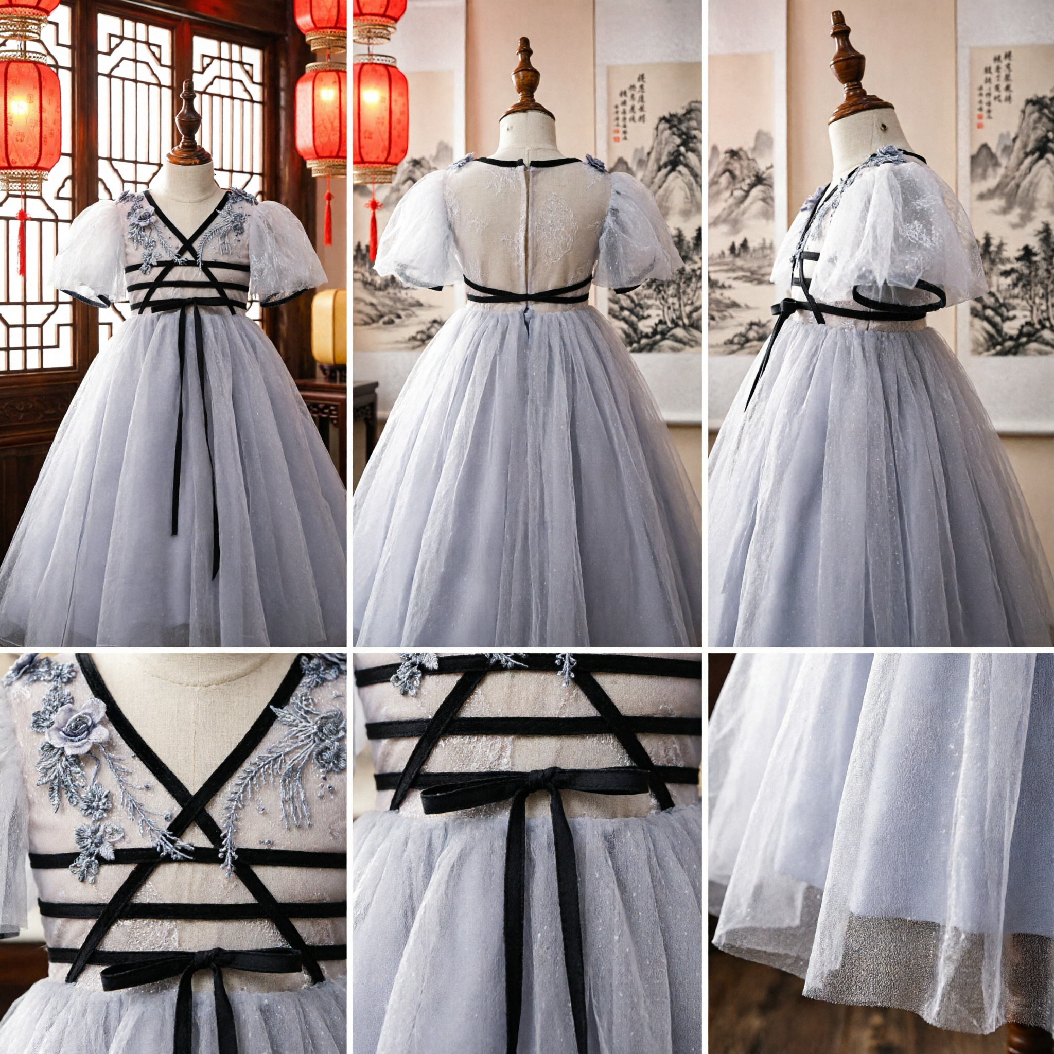 Robe de bal en tulle pour demoiselle d'honneur inspirée du Hanfu chinois traditionnel pour enfants - Pour mariage ou fête - Asian Costume