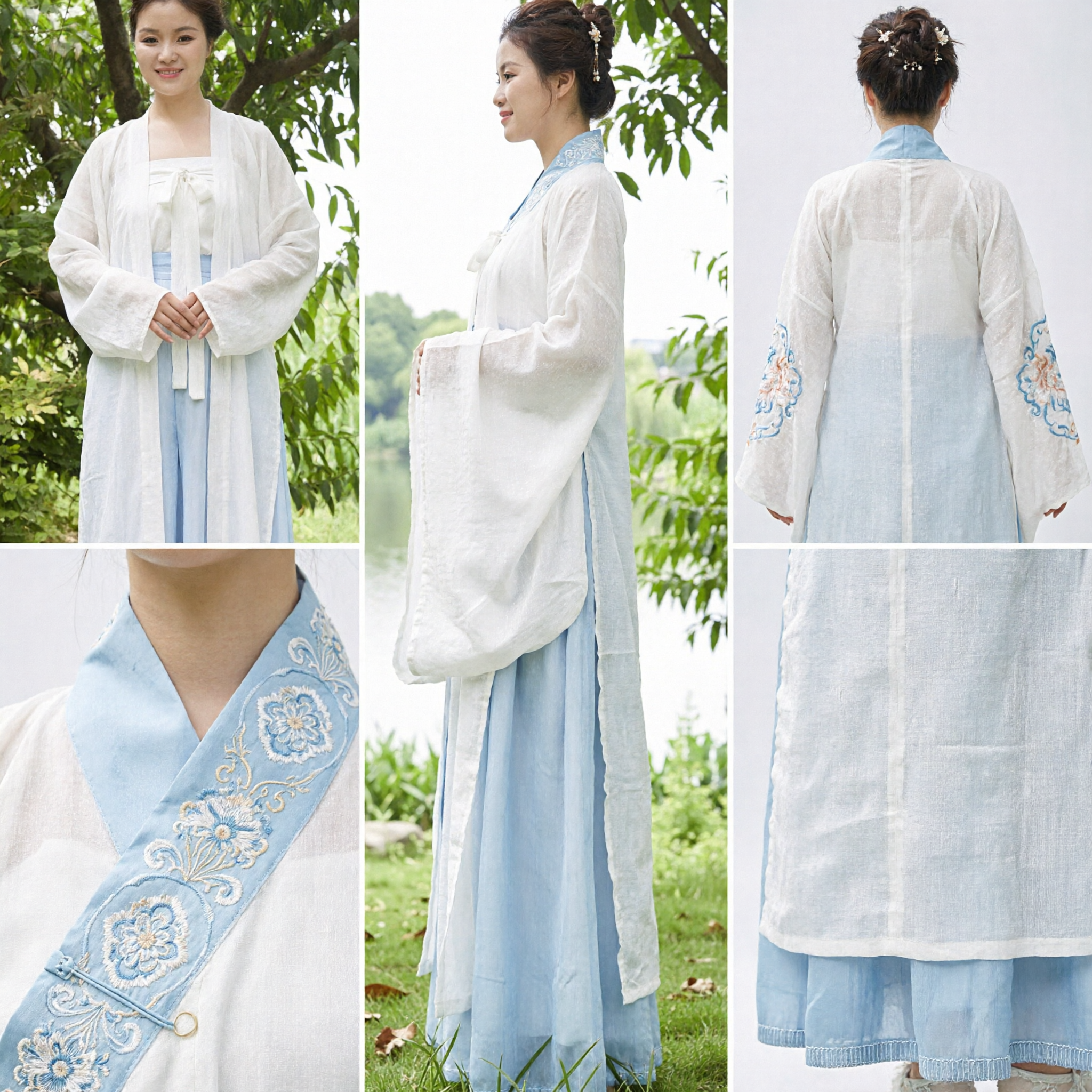 Traditionelles chinesisches Hanfu-Kostüm für Damen, antikes Feen-Set aus weißem Gewand und blauem Rock für Fotografie und Veranstaltungen - Asian Costume