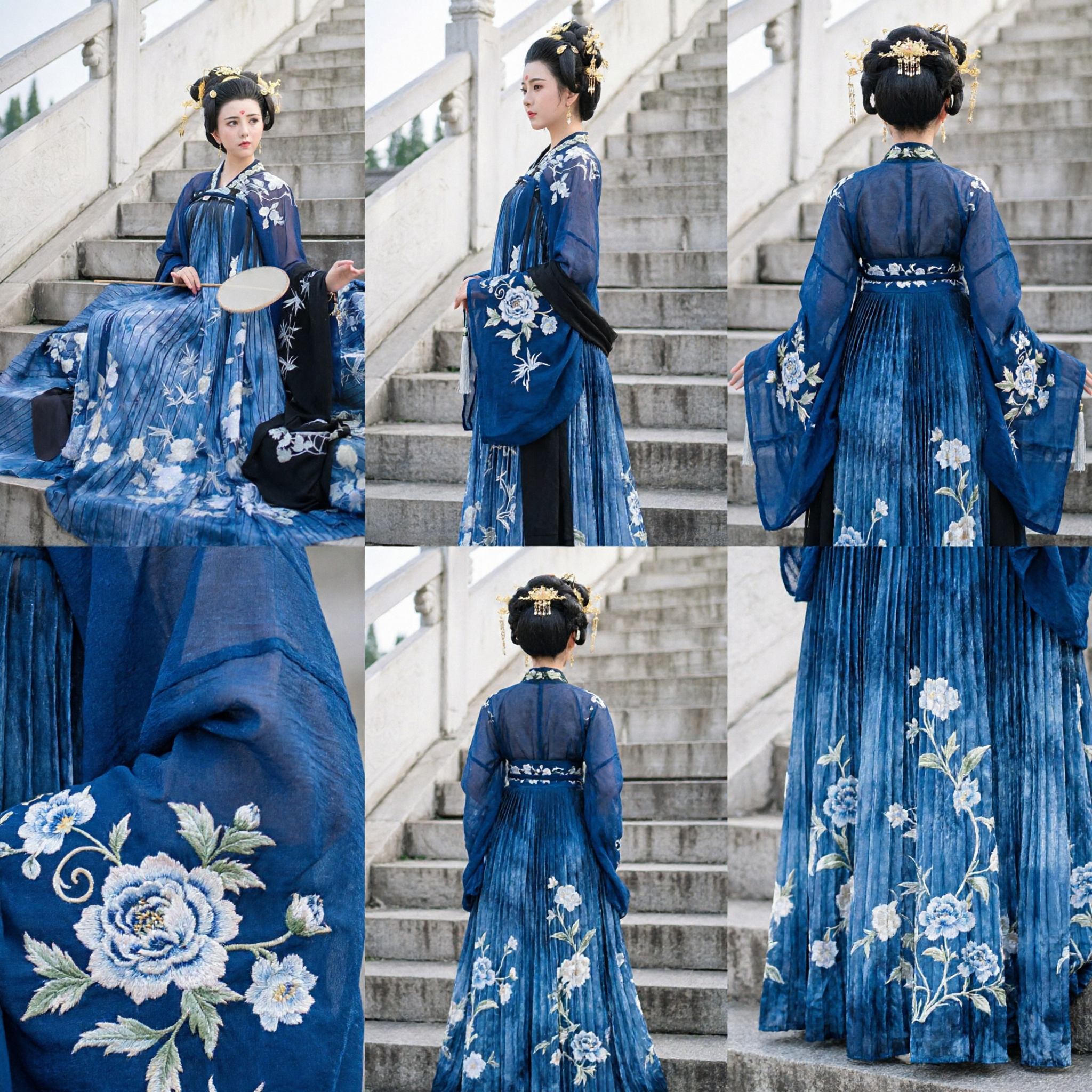 Costume traditionnel chinois de la dynastie Tang Hanfu - Robe ancienne à broderie florale bleue pour femmes - Pour cosplay et photographie - Asian Costume