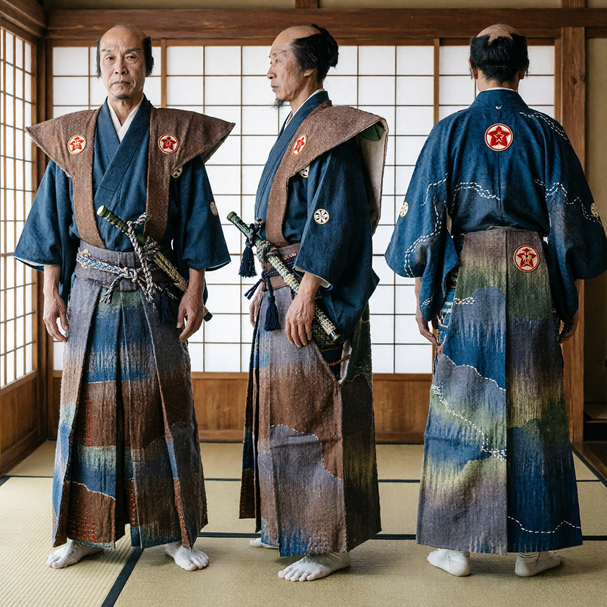 Männer-Traditionelles Japanisches Samurai-Kostüm-Set mit Kamishimo und Hakama für Historisches Cosplay und Theater - Asian Costume
