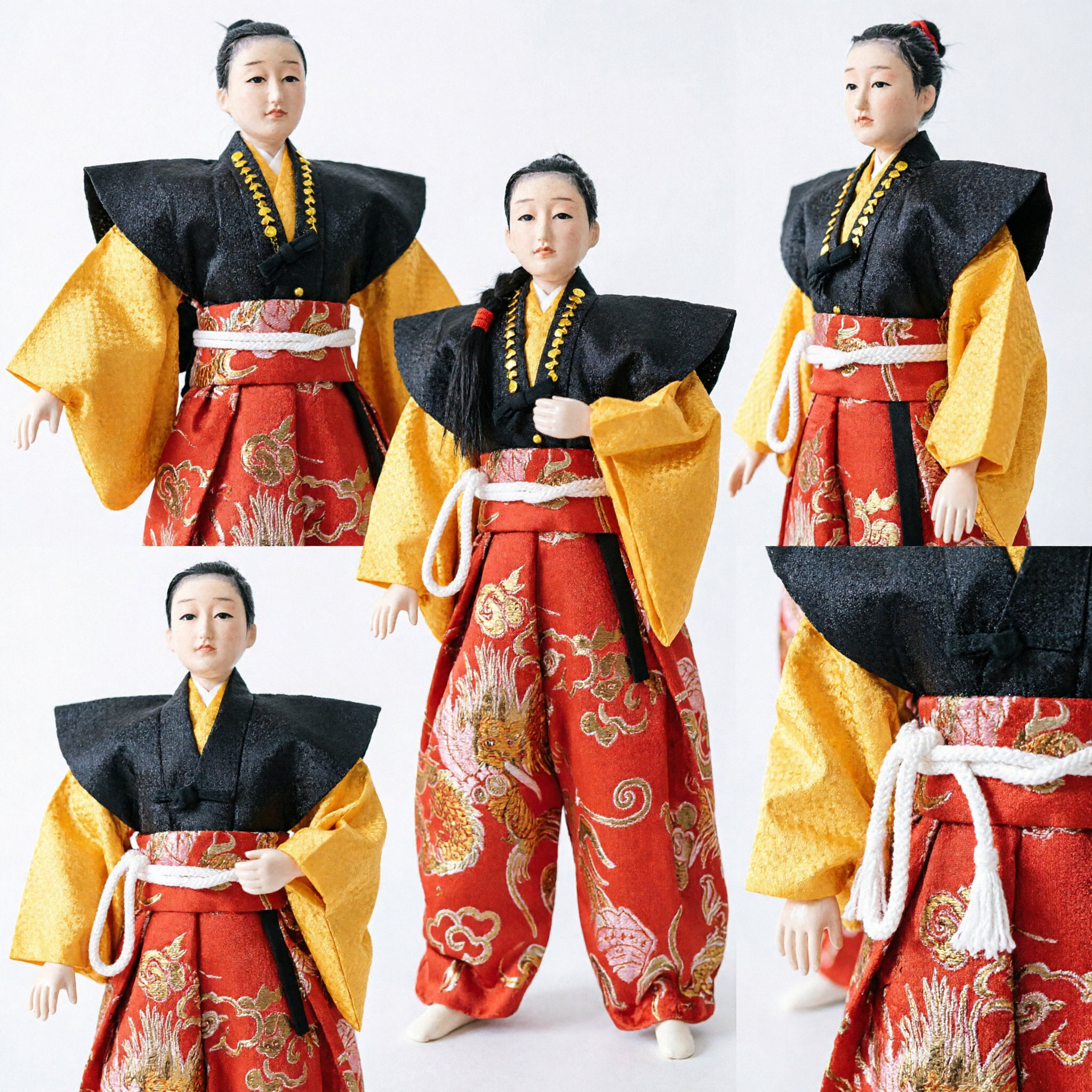 Bambola Tradizionale Giapponese Hina Matsuri con Hakama Rossa e Veste Gialla per Decorazione Casa e Regalo Culturale - Asian Costume