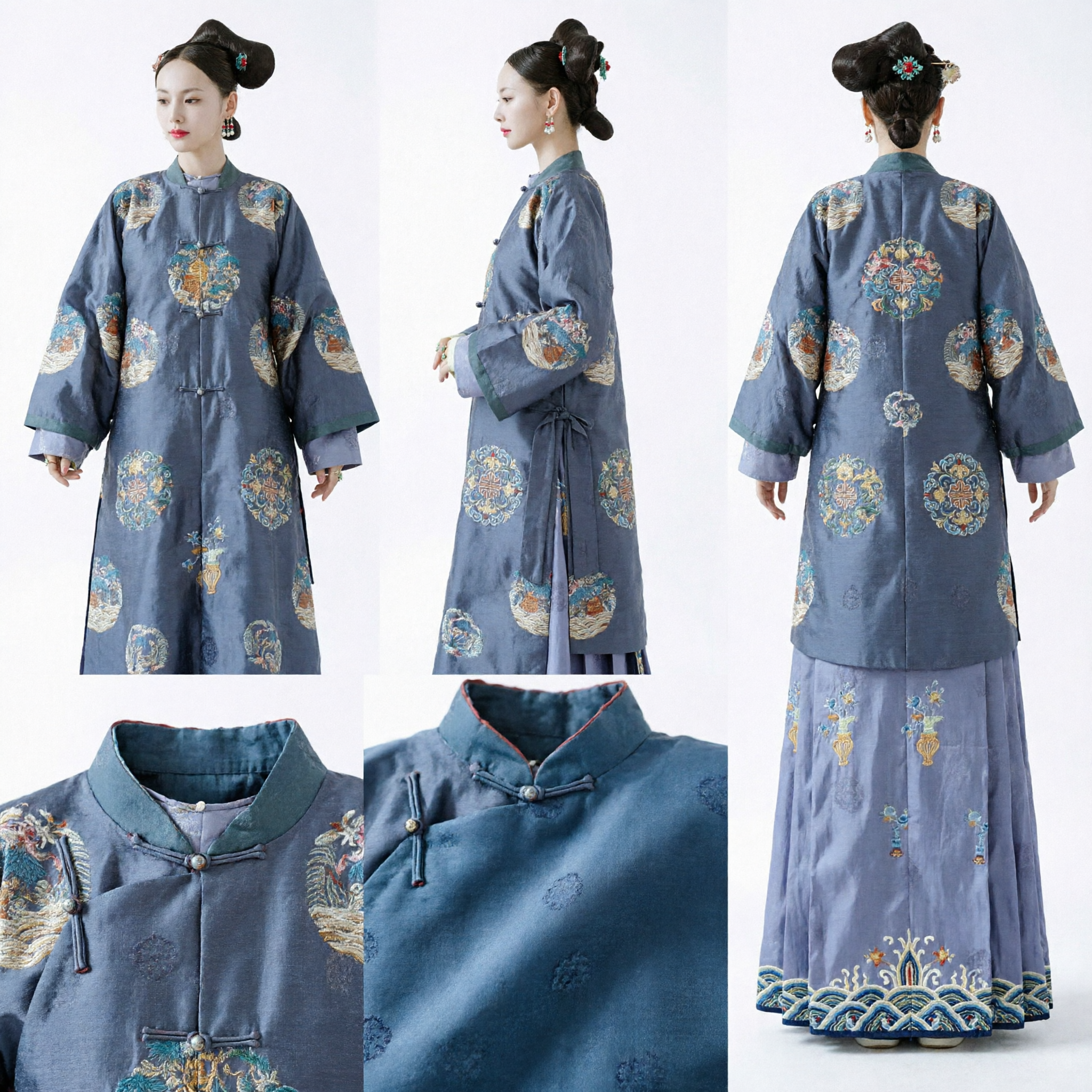 Traje de Princesa Manchú de la Dinastía Qing China, Túnica Azul Bordada Hanfu para Cosplay y Fotografía Femenina - Asian Costume