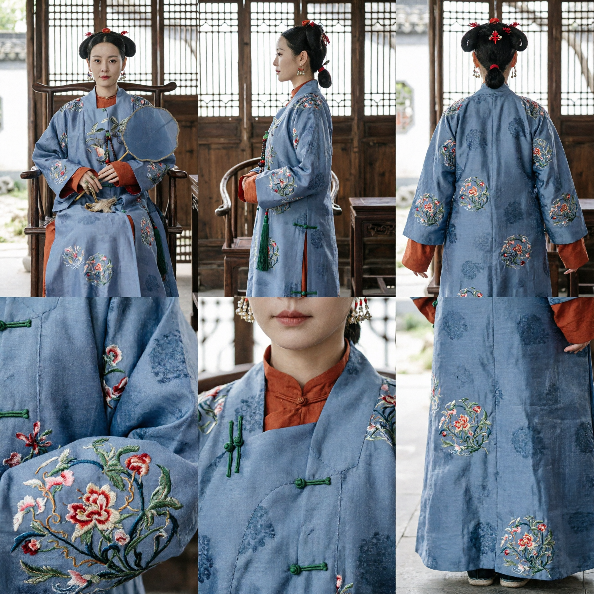 Hanfu de la dynastie Ming pour dame noble - Robe bleue brodée de motifs floraux traditionnels pour femmes - Asian Costume