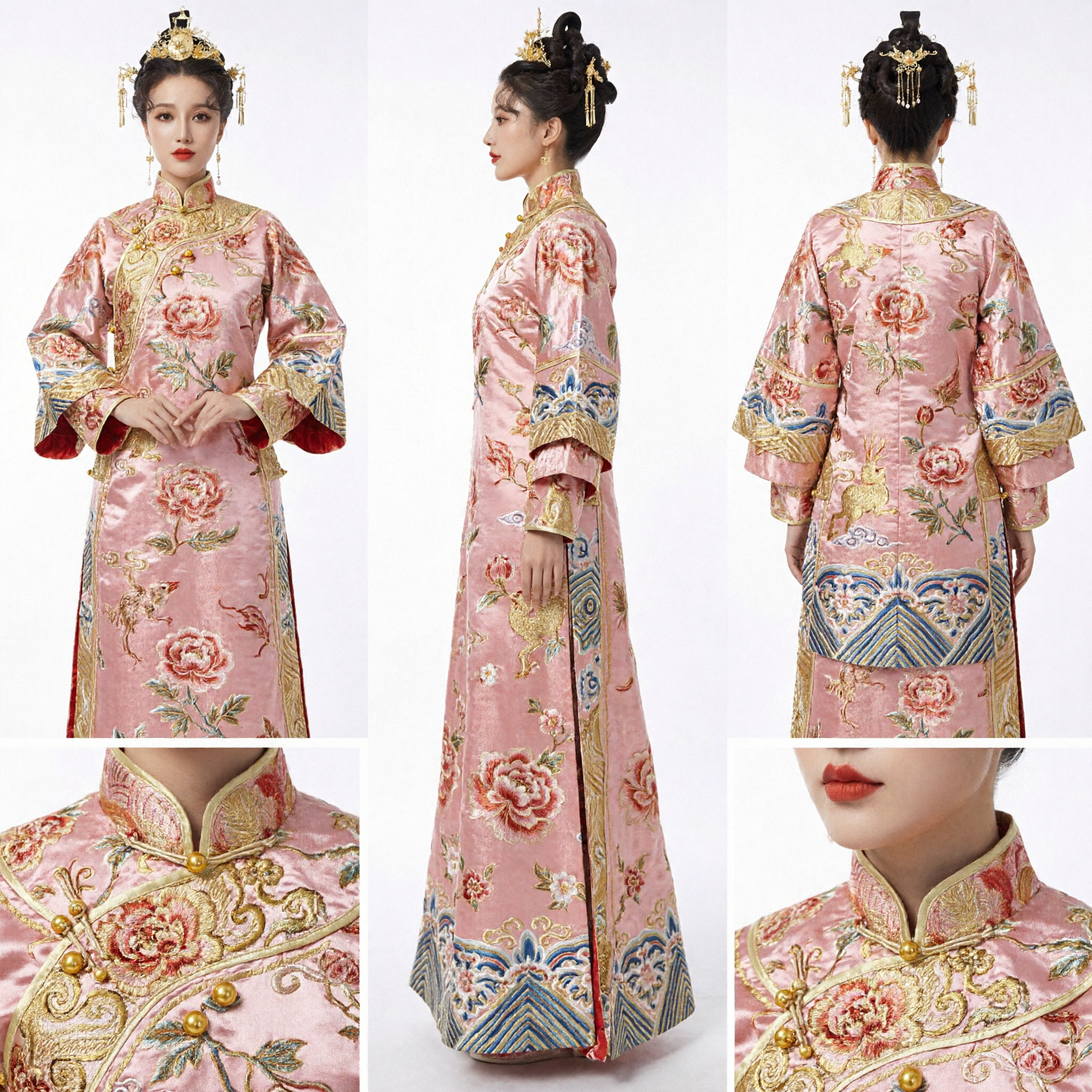 Traditional Chinese Phoenix Crown Gold Hairpin Ancient Hanfu Wedding Bridal Headpiece Jewelry for Women - Asian Costume