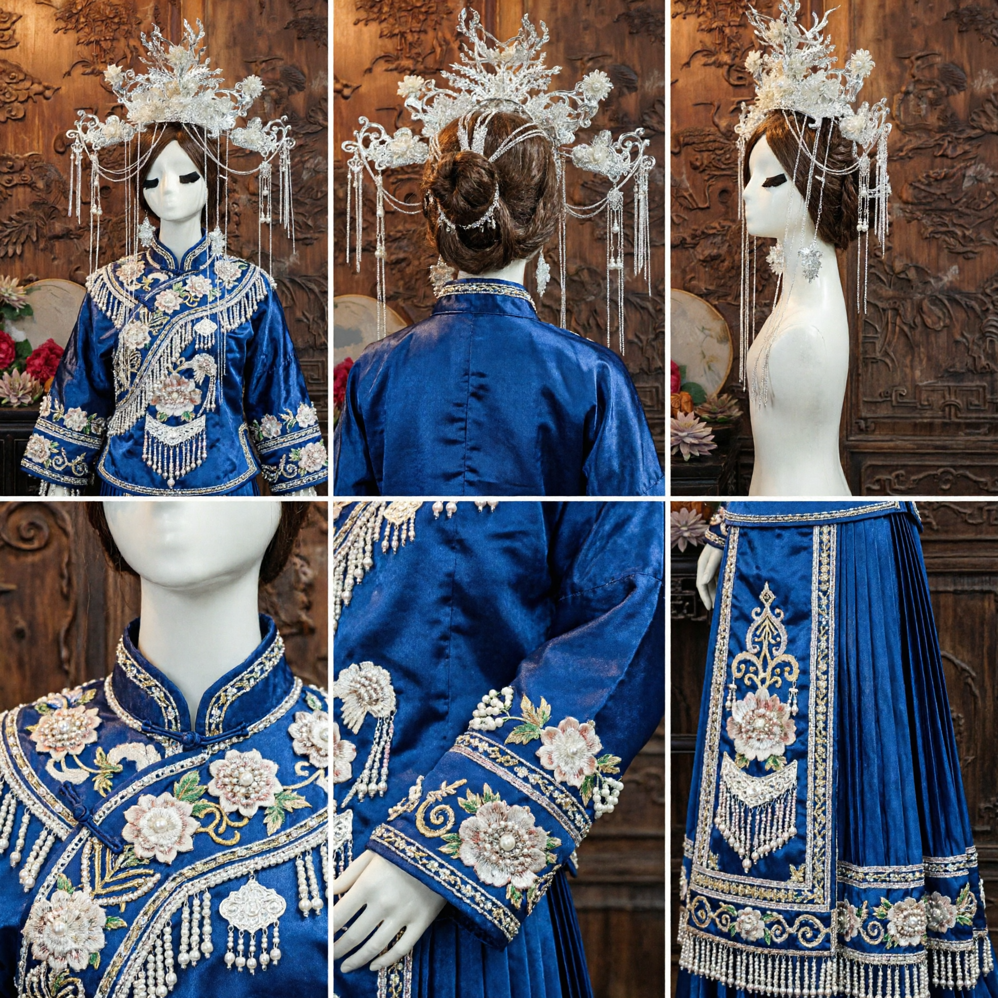 Traditionelle chinesische Silber-Phönix-Krone Hanfu-Haarschmuck Eleganter Braut-Kopfschmuck mit Perlenquasten für Frauen - Asian Costume