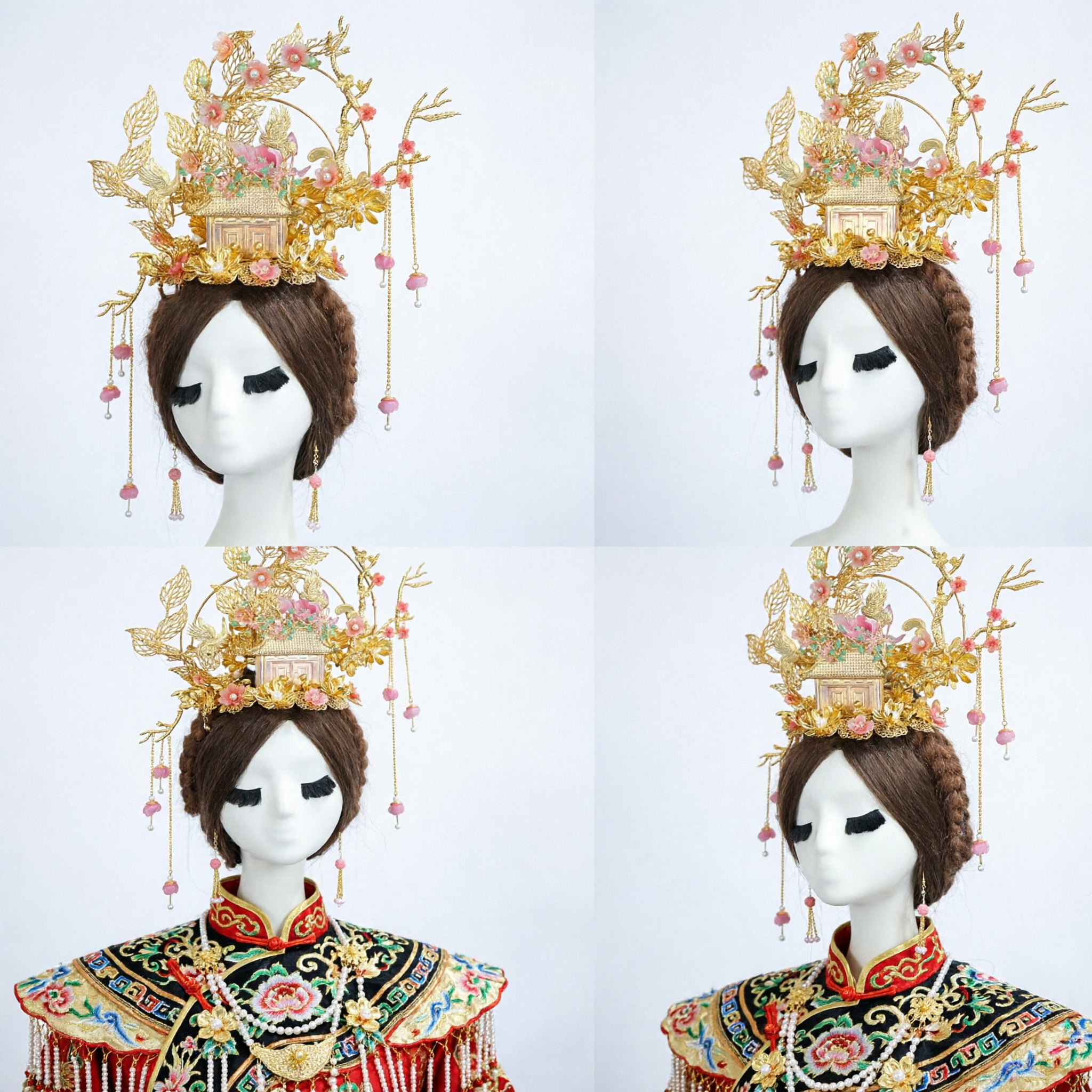 Couronne de mariée Phénix dorée exquise traditionnelle chinoise Coiffe nuptiale ancienne Bijou capillaire Hanfu pour femmes - Asian Costume