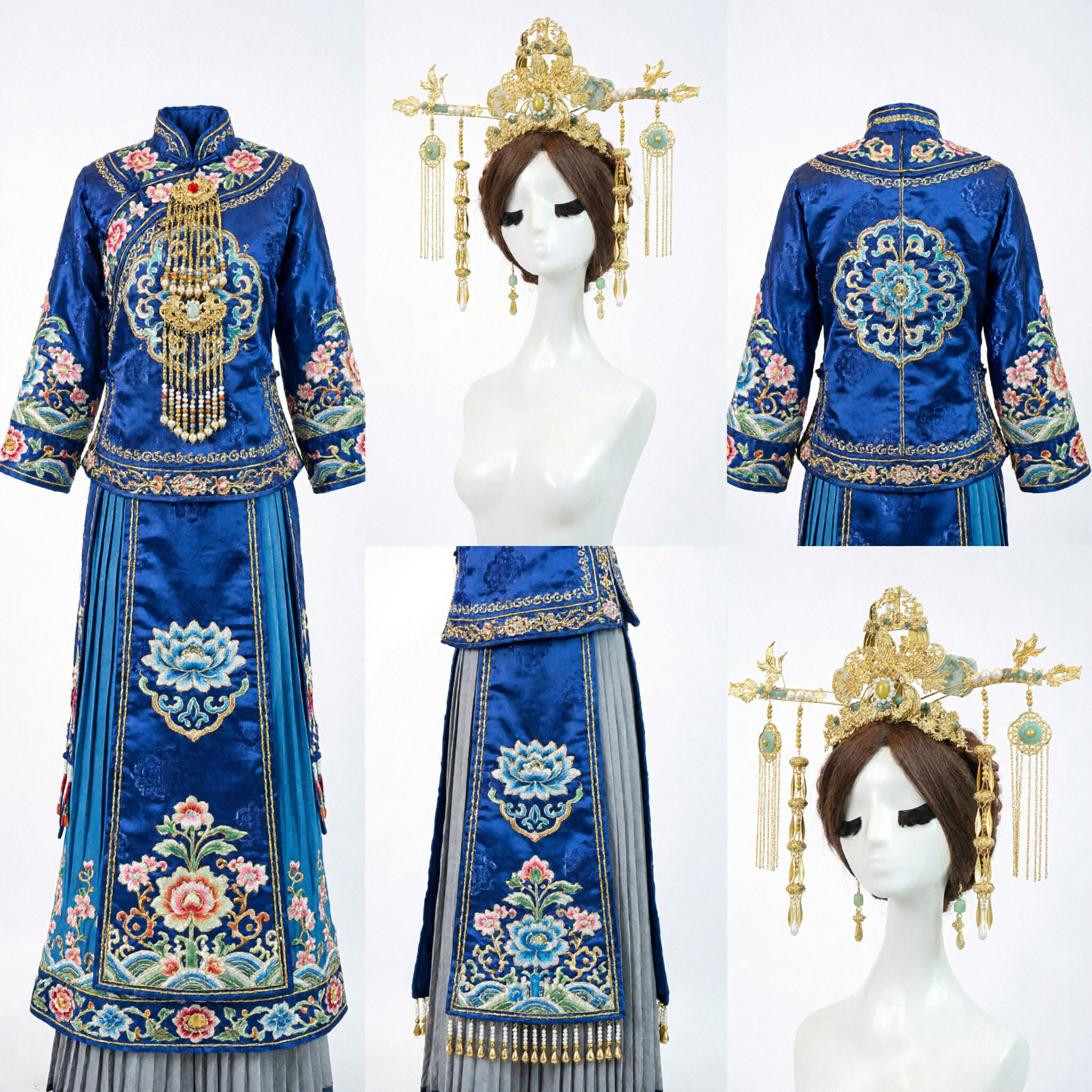 إكسسوارات تاج العنقاء الصيني القديم إكليل رأس ذهبي من التطريز السلكي مع لآلئ لهانفو عروس الزفاف والكوزبلاي - Asian Costume