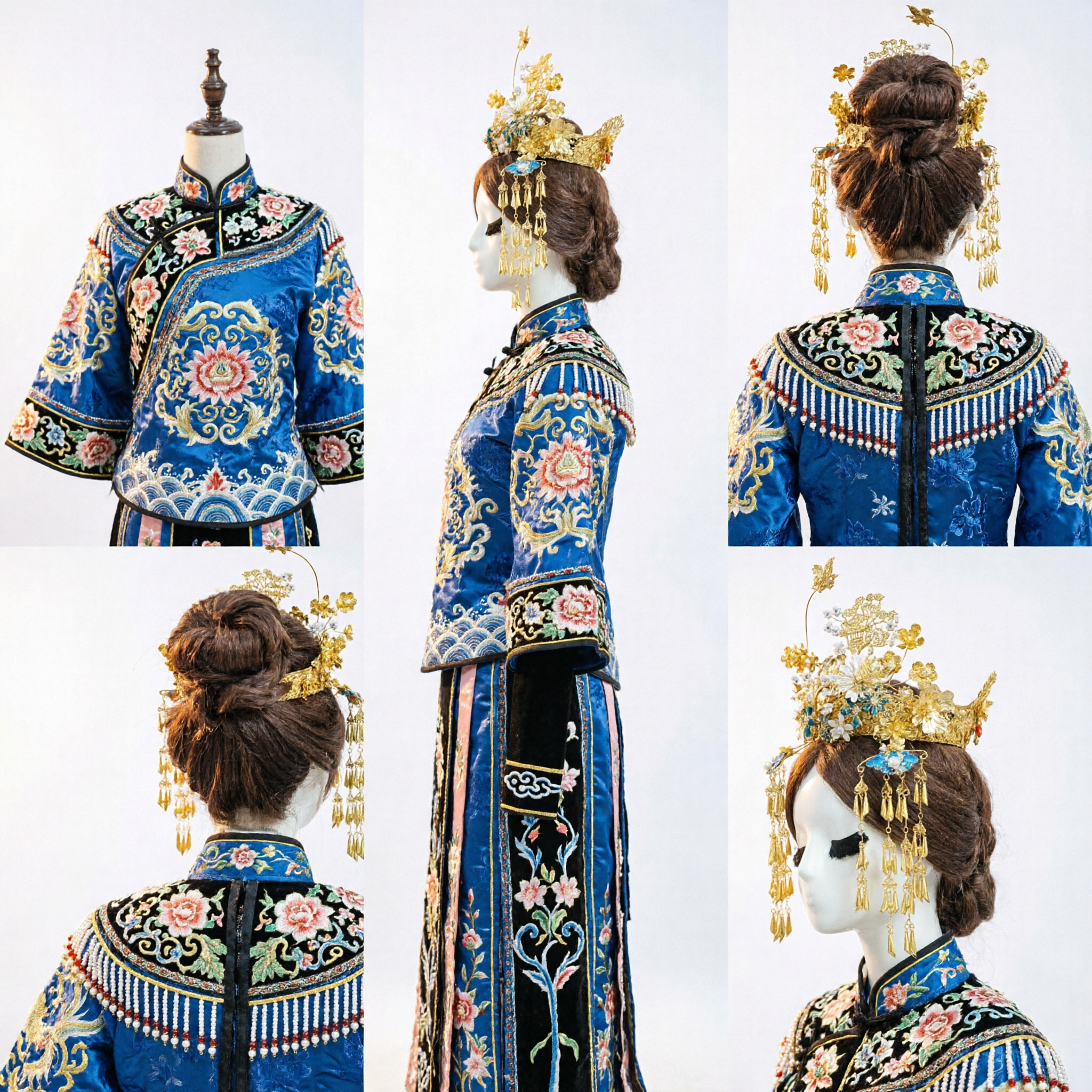 Coroa de Fênix Chinês Tradicional Antigo, Peça de Cabelo Floral Dourada com Borlas Pendentes para Noivas de Casamento Hanfu - Asian Costume