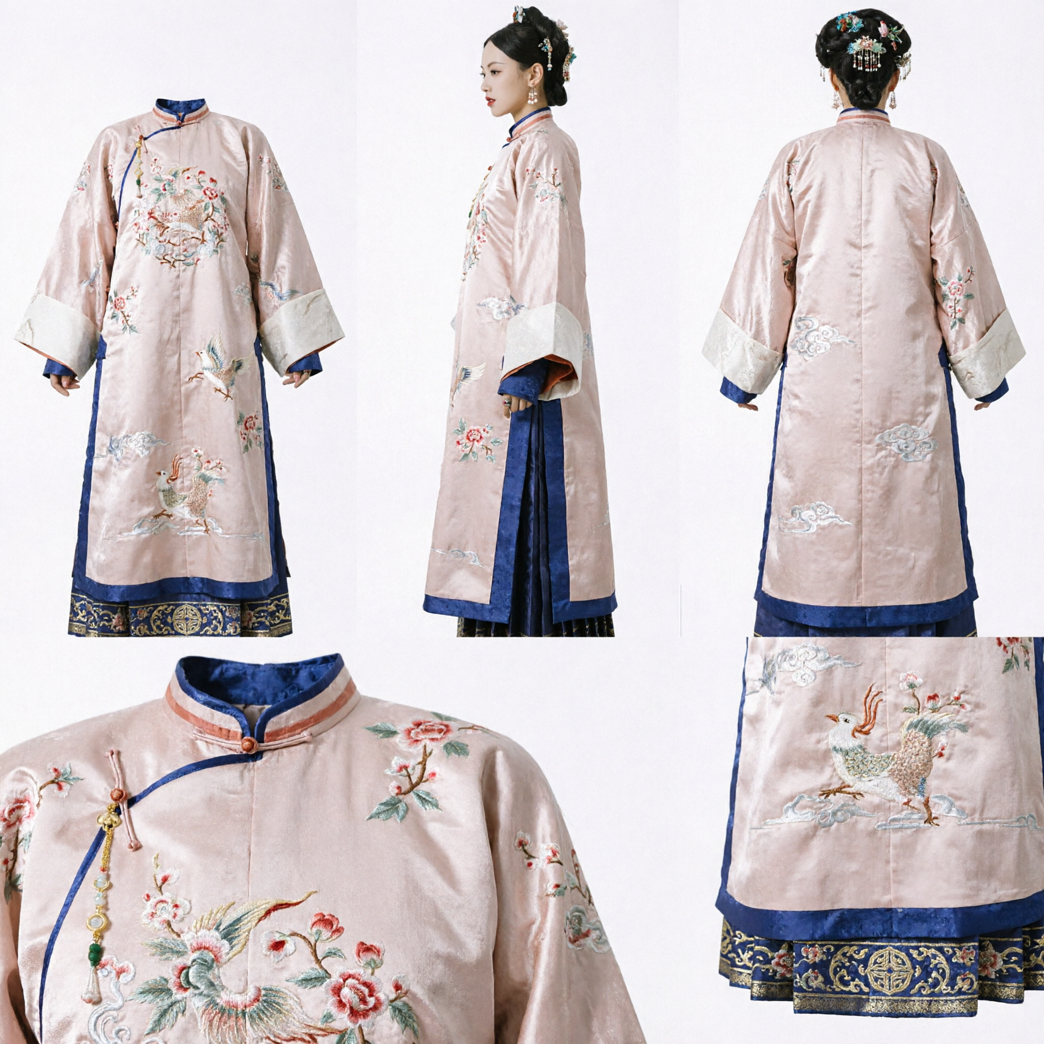 Traditional Chinese Qing Dynasty Noble Lady Costume Embroidered Silk Robe Ancient Manchu Princess Hanfu for Cosplay Photography - Asian Costume