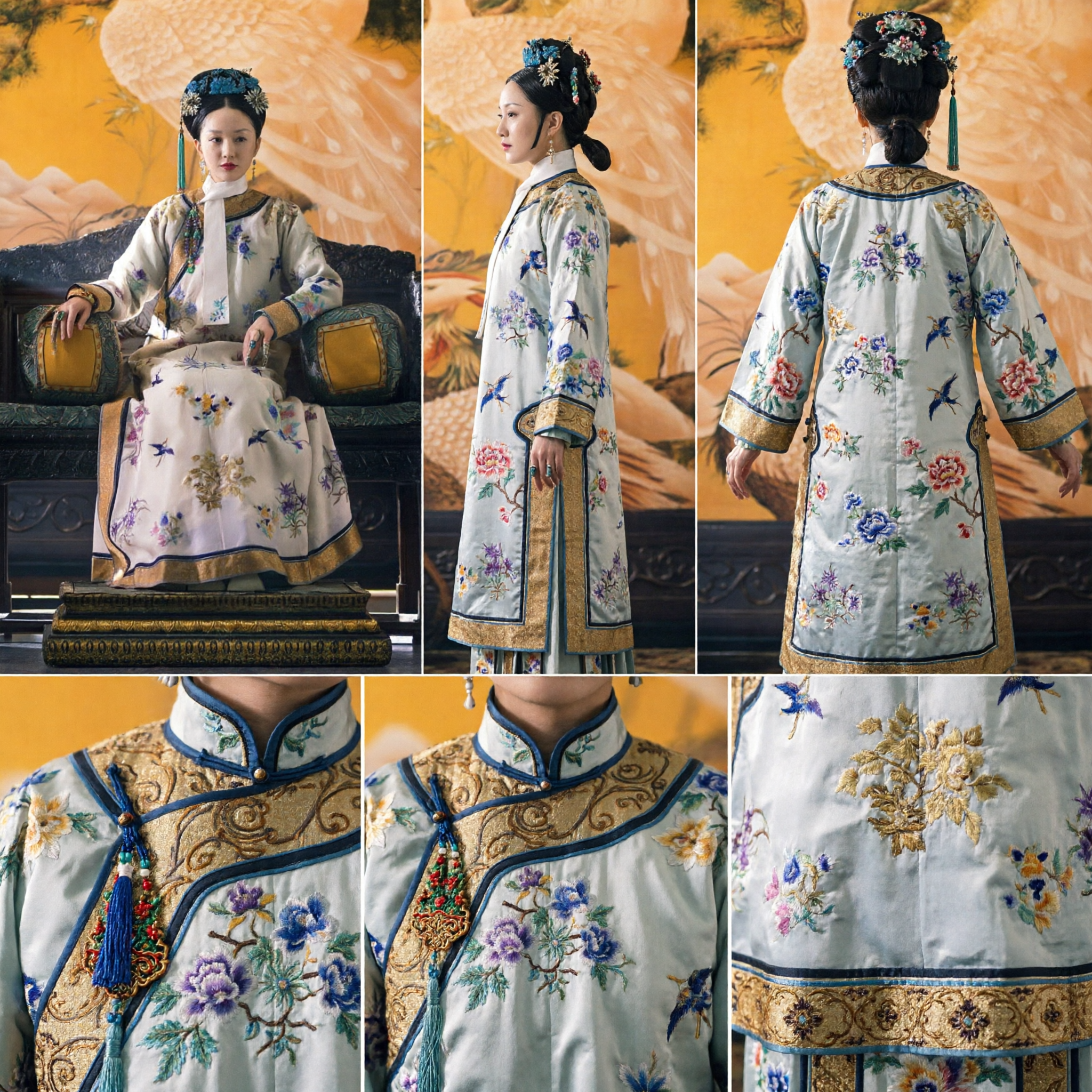 Starożytny chiński strój cesarzowej z dynastii Qing, tradycyjna haftowana szata mandżurska dla kobiet do historycznego cosplayu i występów - Asian Costume