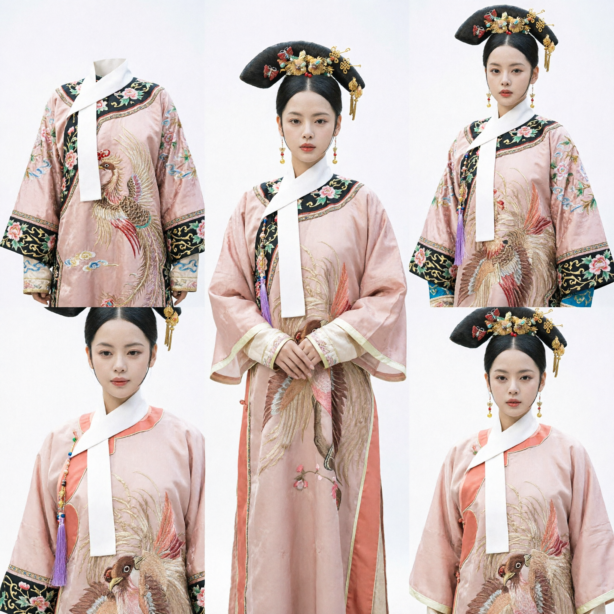 Traje Tradicional Chinês da Princesa Manchu da Dinastia Qing, Robe Rosa Bordado, Fantasia Histórica para Mulheres - Asian Costume