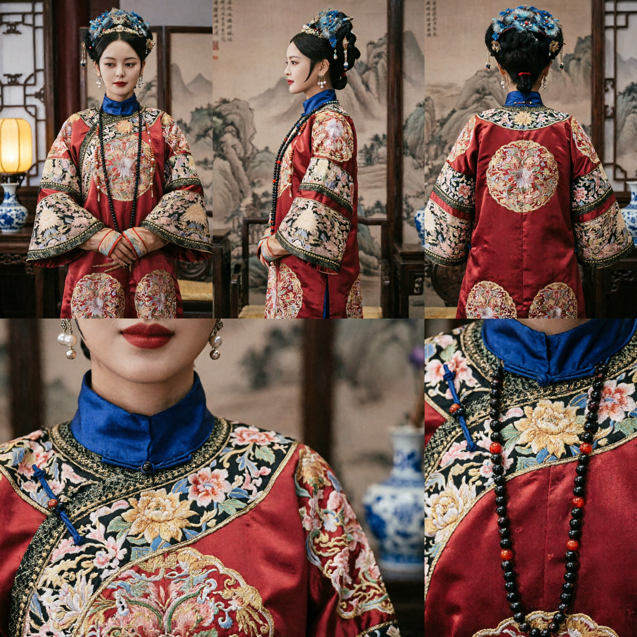 Traje de Dama Noble Manchú de la Dinastía Qing China, Vestido Antiguo Bordado para Cosplay de Drama de Época para Mujeres - Asian Costume