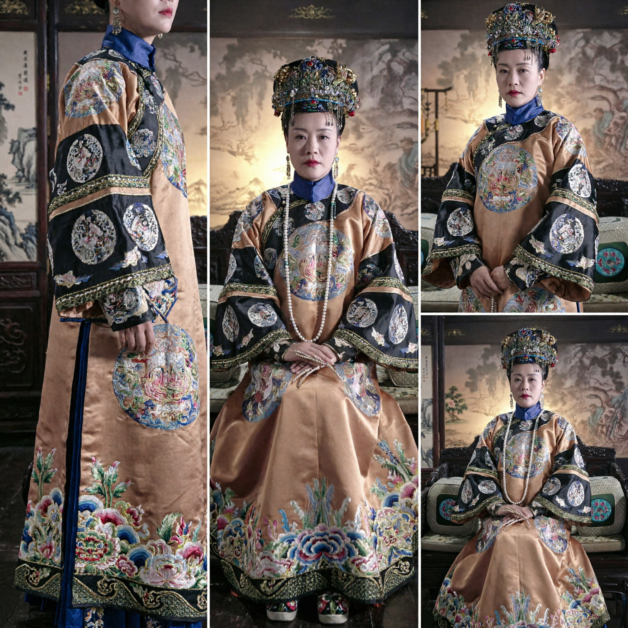 清朝皇后衣装 伝統的中国古代宮廷女官金刺繍龍袍 女性コスプレ用 - Asian Costume