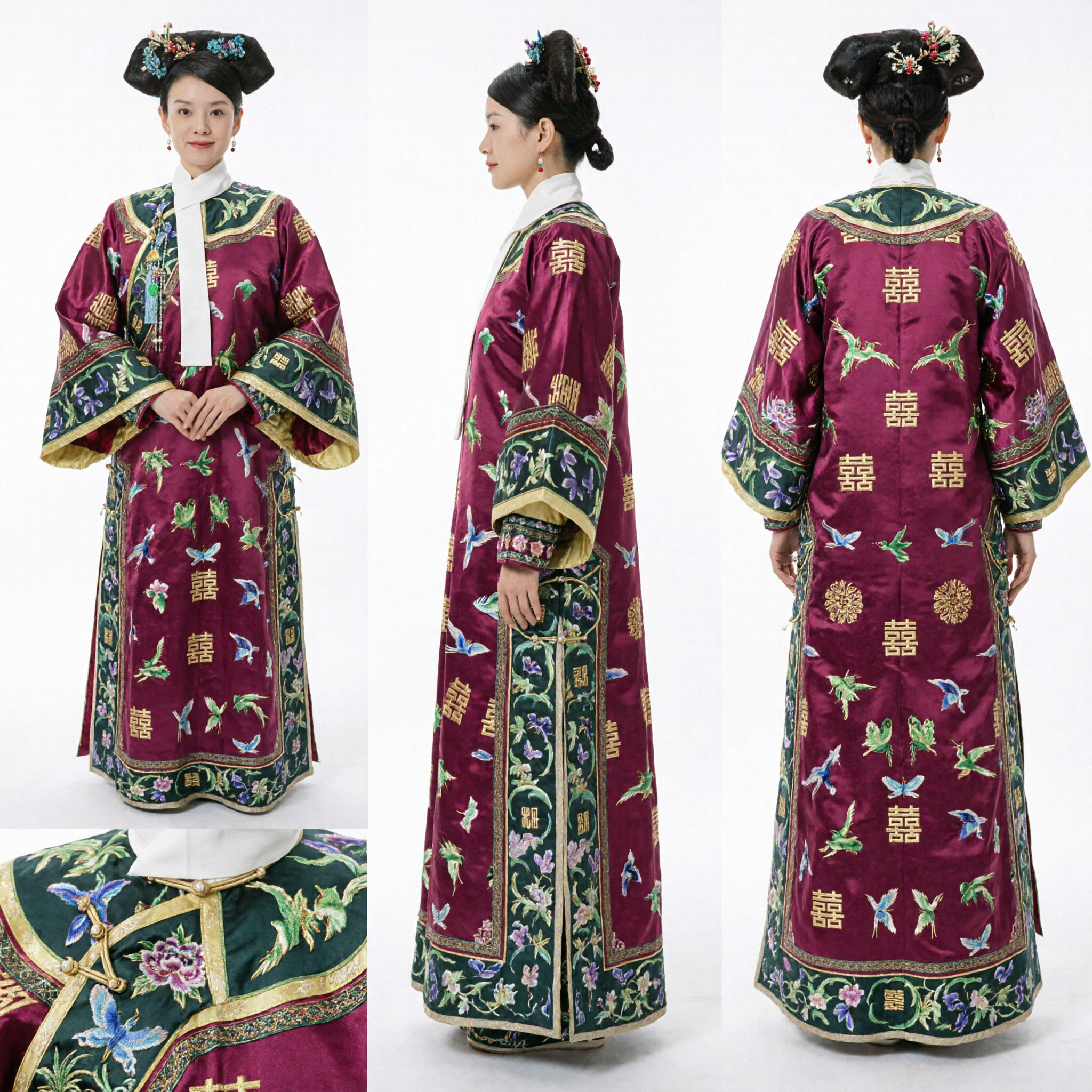 豪華清朝皇妃衣装 伝統的刺繍ローブと髪飾り一式 女性用 - Asian Costume