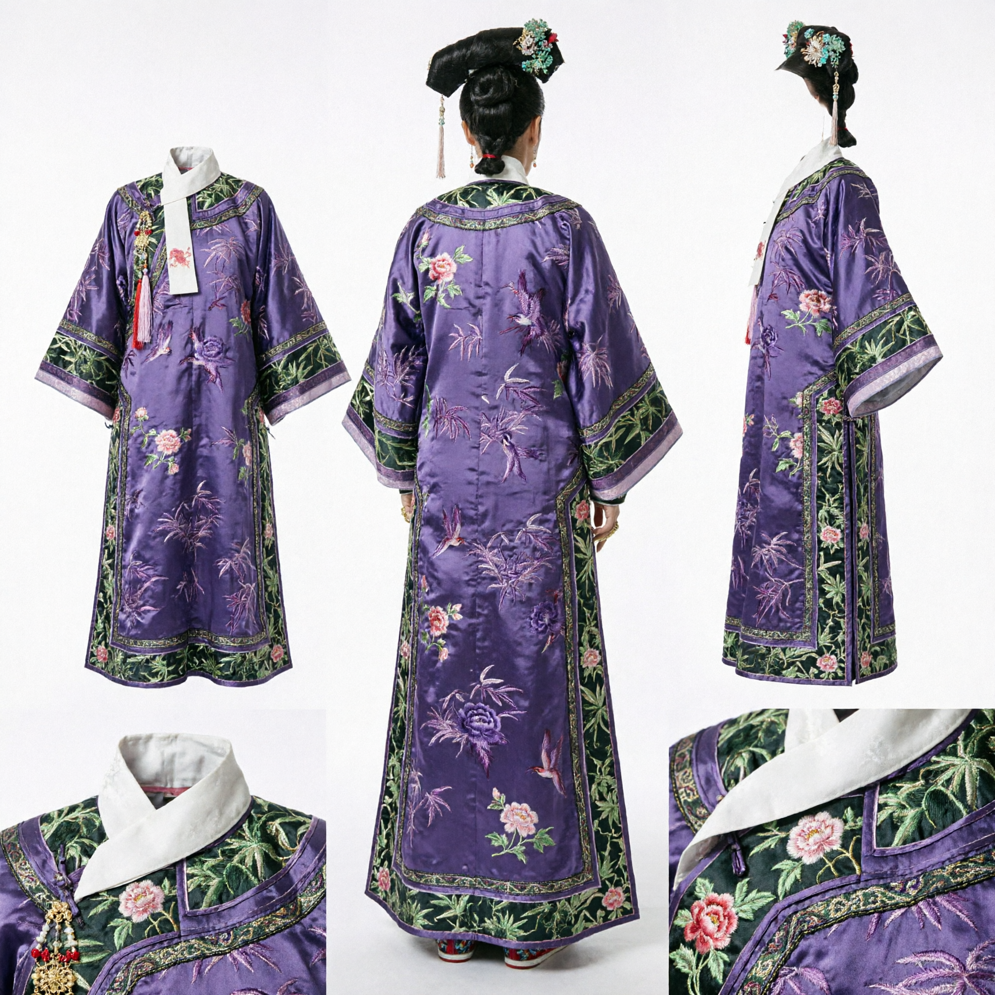 Traditioneel Chinese Qing-dynastie Keizerin Paars Geborduurde Gewaad Oude Manchu Prinses Kostuum voor Vrouwen Cosplay - Asian Costume