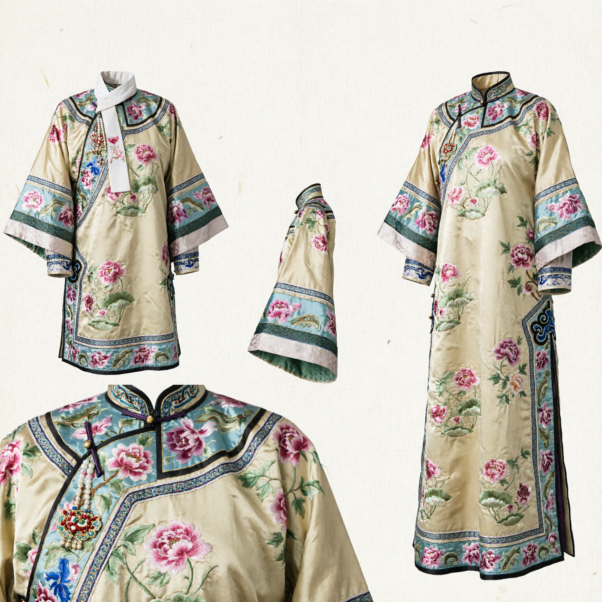 中国伝統清朝満州族王女衣装 黄色刺繍ローブ古代宮廷ドレス 女性コスプレ用 - Asian Costume