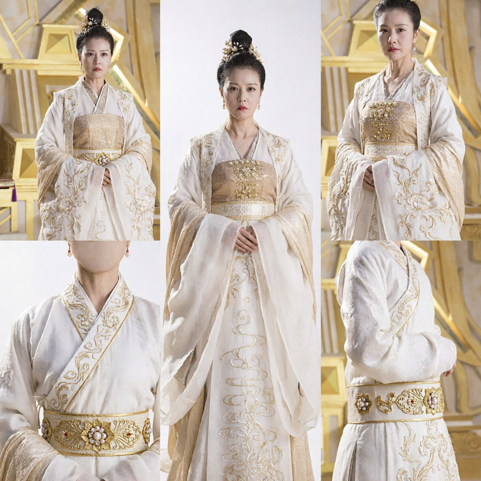 Traje de Hanfu Chinês Tradicional, Vestido de Rainha do Palácio Antigo com Bordados Brancos e Dourados para Cosplay Histórico Feminino - Asian Costume