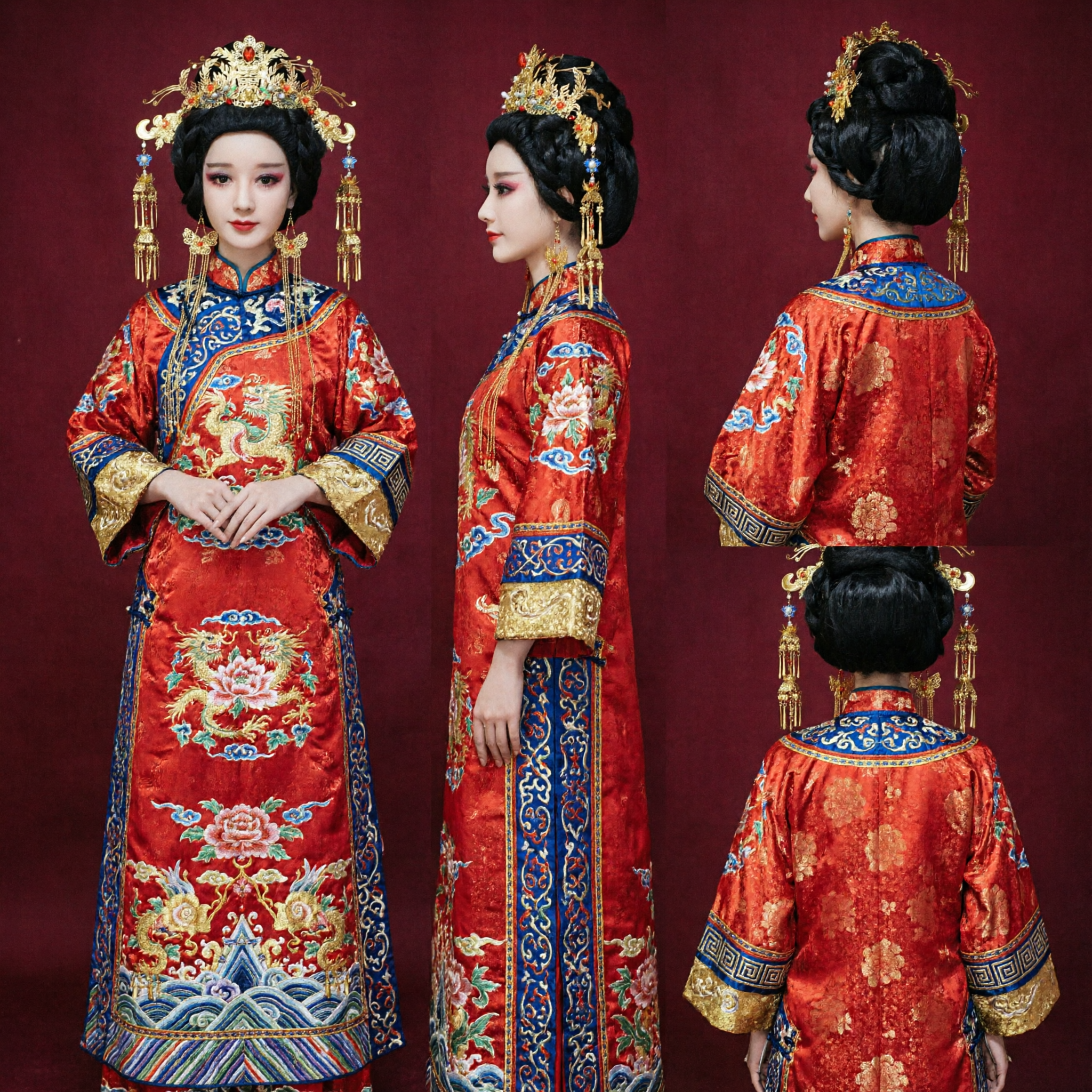 إكسسوارات شعر تاج العنقاء الذهبي من عصر تانغ الصيني التقليدي لعروس الهانفو لزفاف تقمص الأزياء - Asian Costume