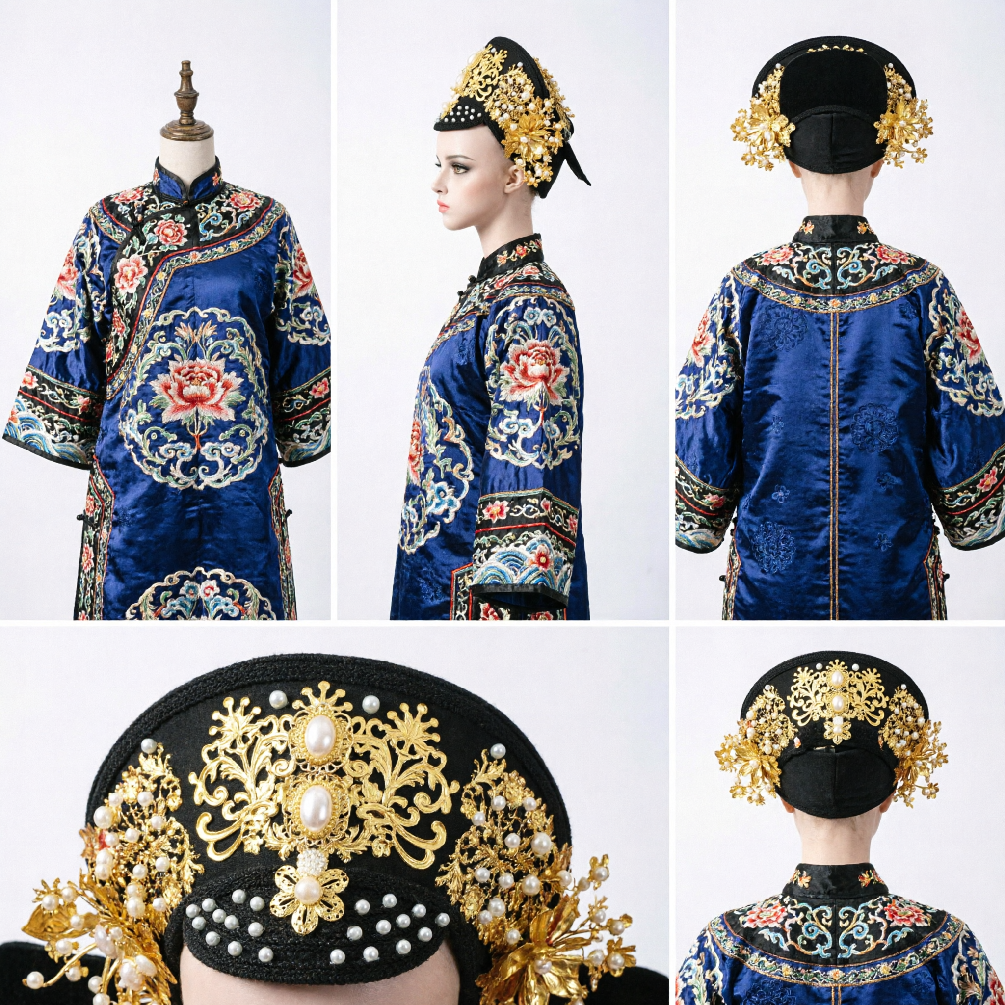 Traditionelle Kaiserinnen-Headdress der Qing-Dynastie als Goldperlenkrone für mandschurische Prinzessinnen-Cosplay - Asian Costume