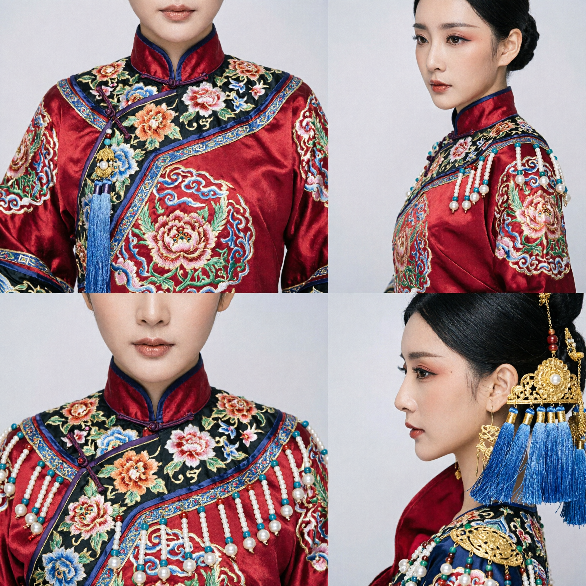 Tradycyjny chiński diadem cesarzowej z dynastii Qing, ozdobna korona z feniksem i kwiatami dla ślubnego stroju Hanfu - Asian Costume