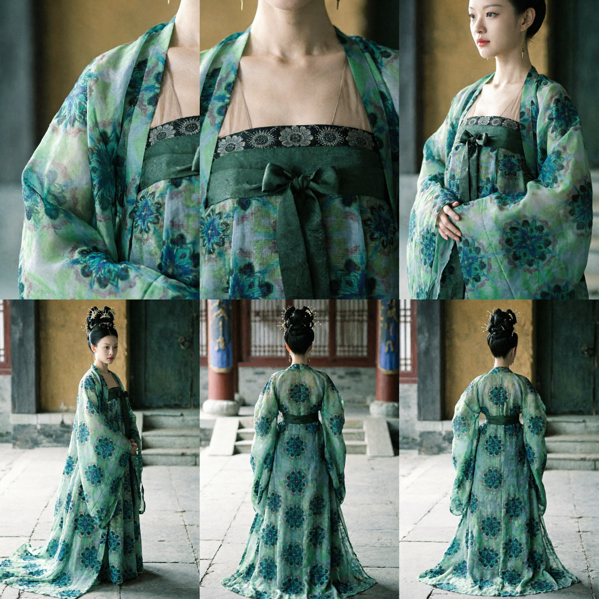 Costume Hanfu traditionnel chinois ancien de dame du palais vert floral, ensemble complet pour femmes, cosplay de drame historique - Asian Costume