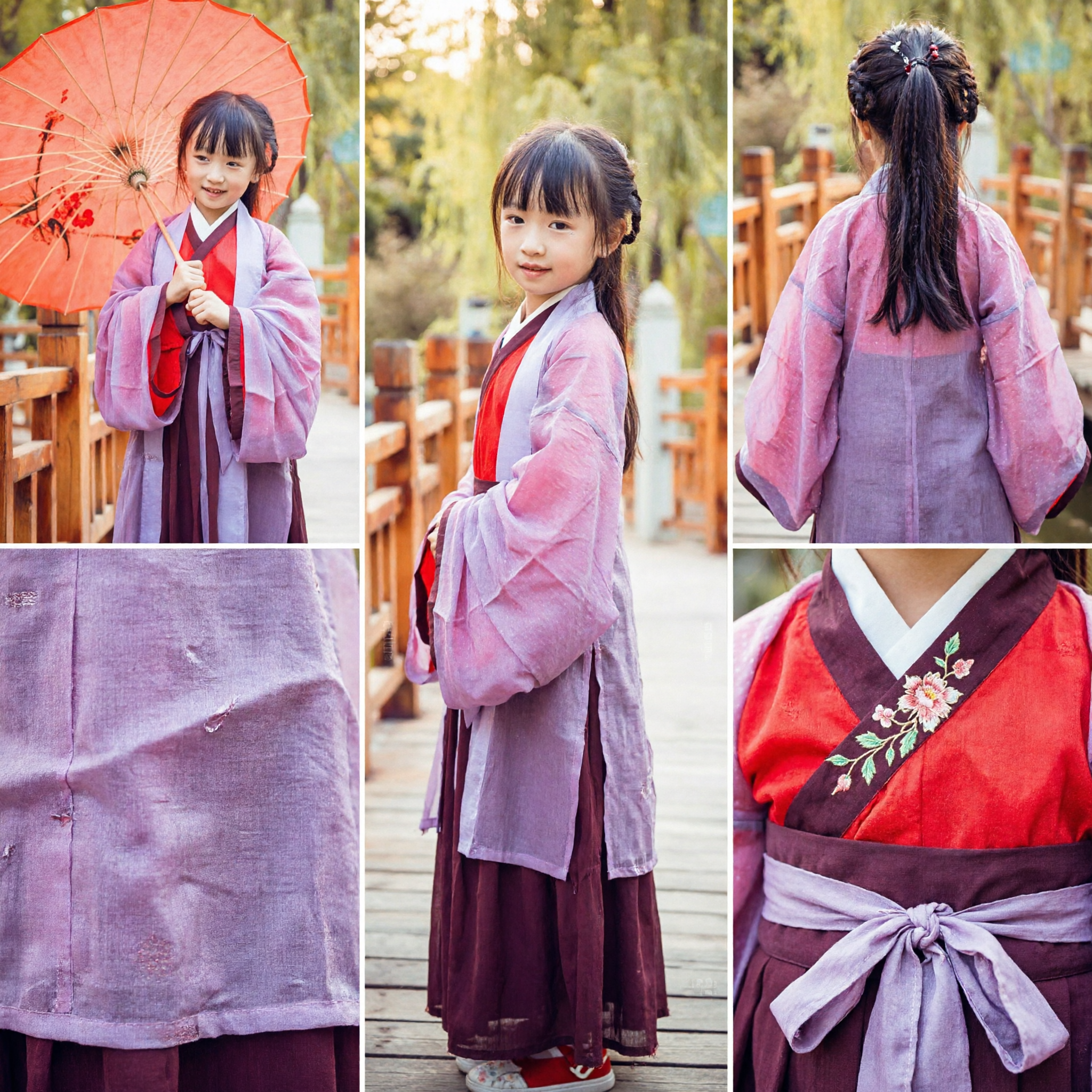 Kinderen Traditioneel Chinees Hanfu Kostuum Paars en Rood Oude Kledingset voor Meisjes Cultureel Optreden - Asian Costume