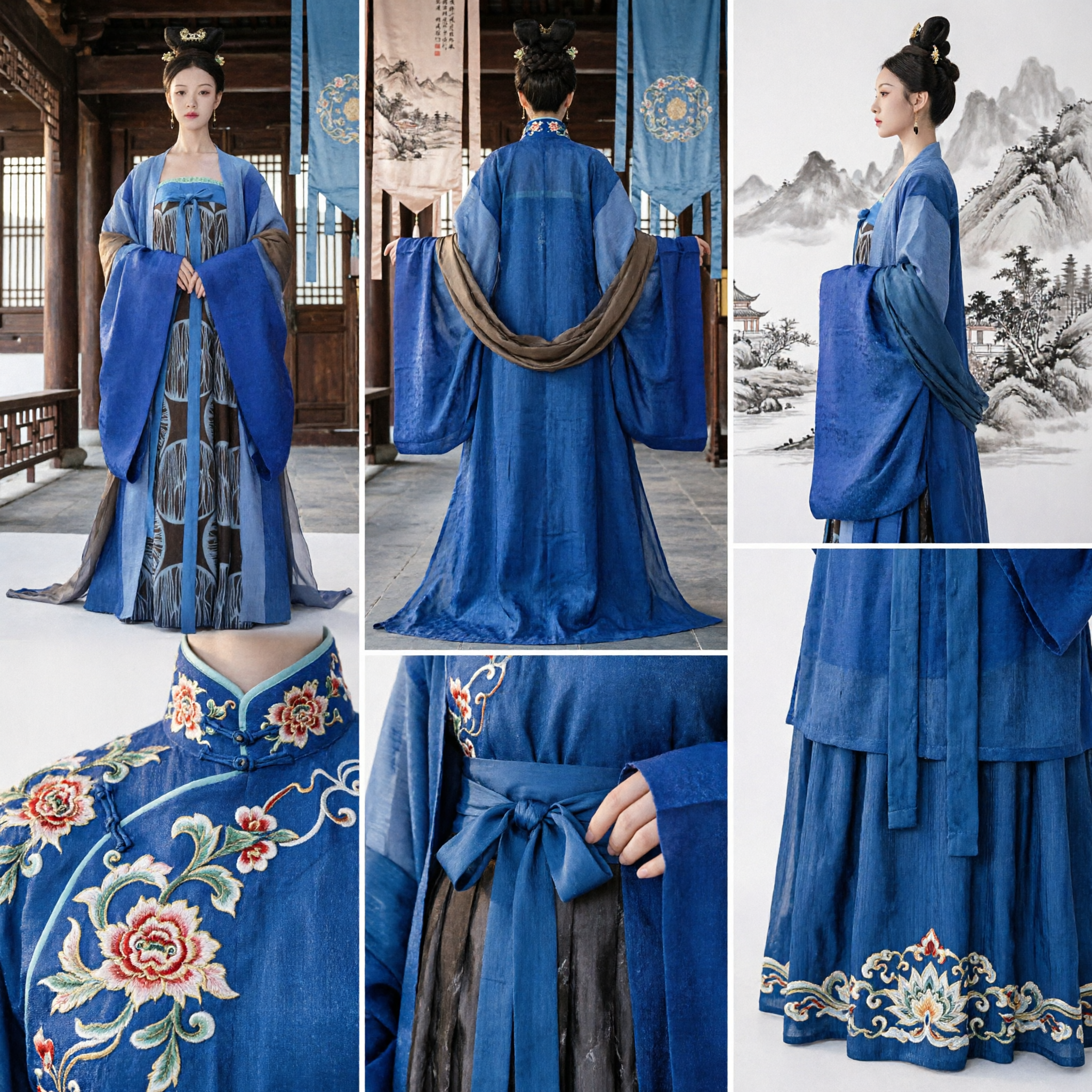 Tradycyjna niebieska szata Hanfu z dynastii Tang, starożytny kostuum szlachcianki dla kobiet do cosplayu i występów - Asian Costume