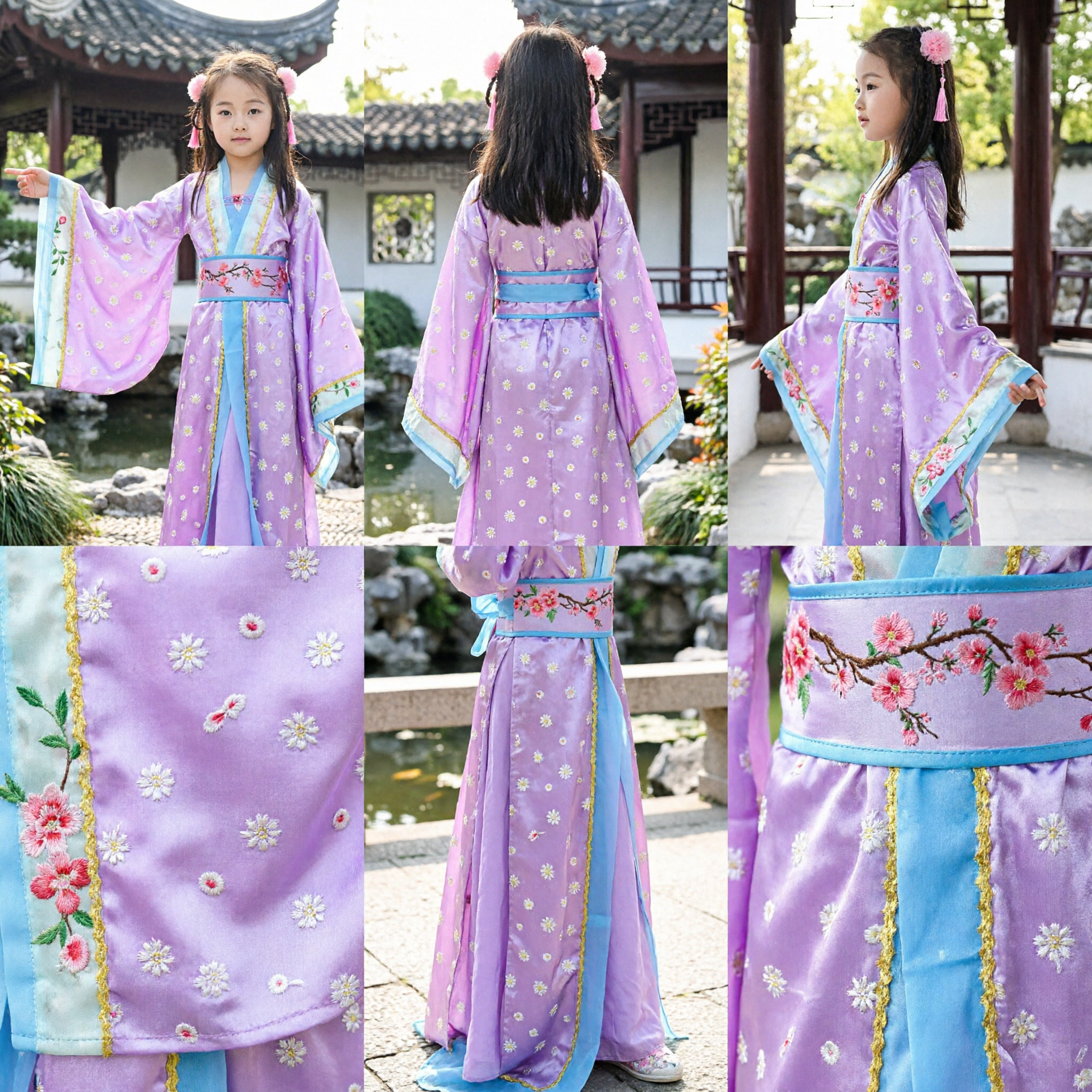 Dziecięca starożytna chińska suknia Hanfu, fioletowy kwiecisty kostium wróżki dla dziewczynek, tradycyjny strój sceniczny - Asian Costume