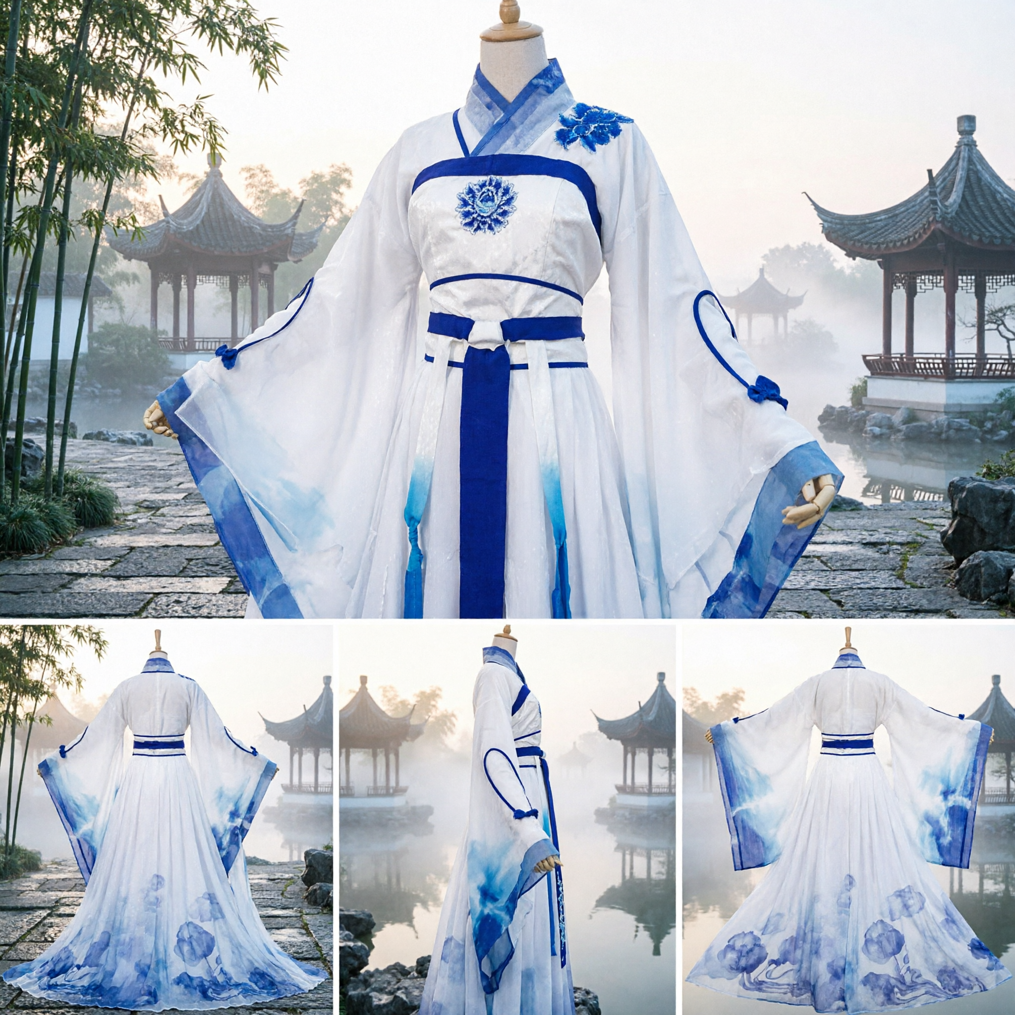 Traditioneel Chinees Hanfu blauw en wit oude prinsessenjurk fee kostuum voor vrouwen cosplay - Asian Costume