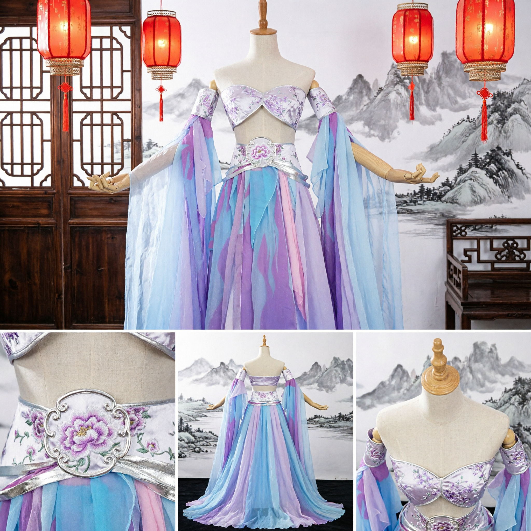 Traje Tradicional Chinês Hanfu Antigo de Fada Vestido Pastel Roxo Azul para Mulheres Apresentação no Palco Cosplay - Asian Costume
